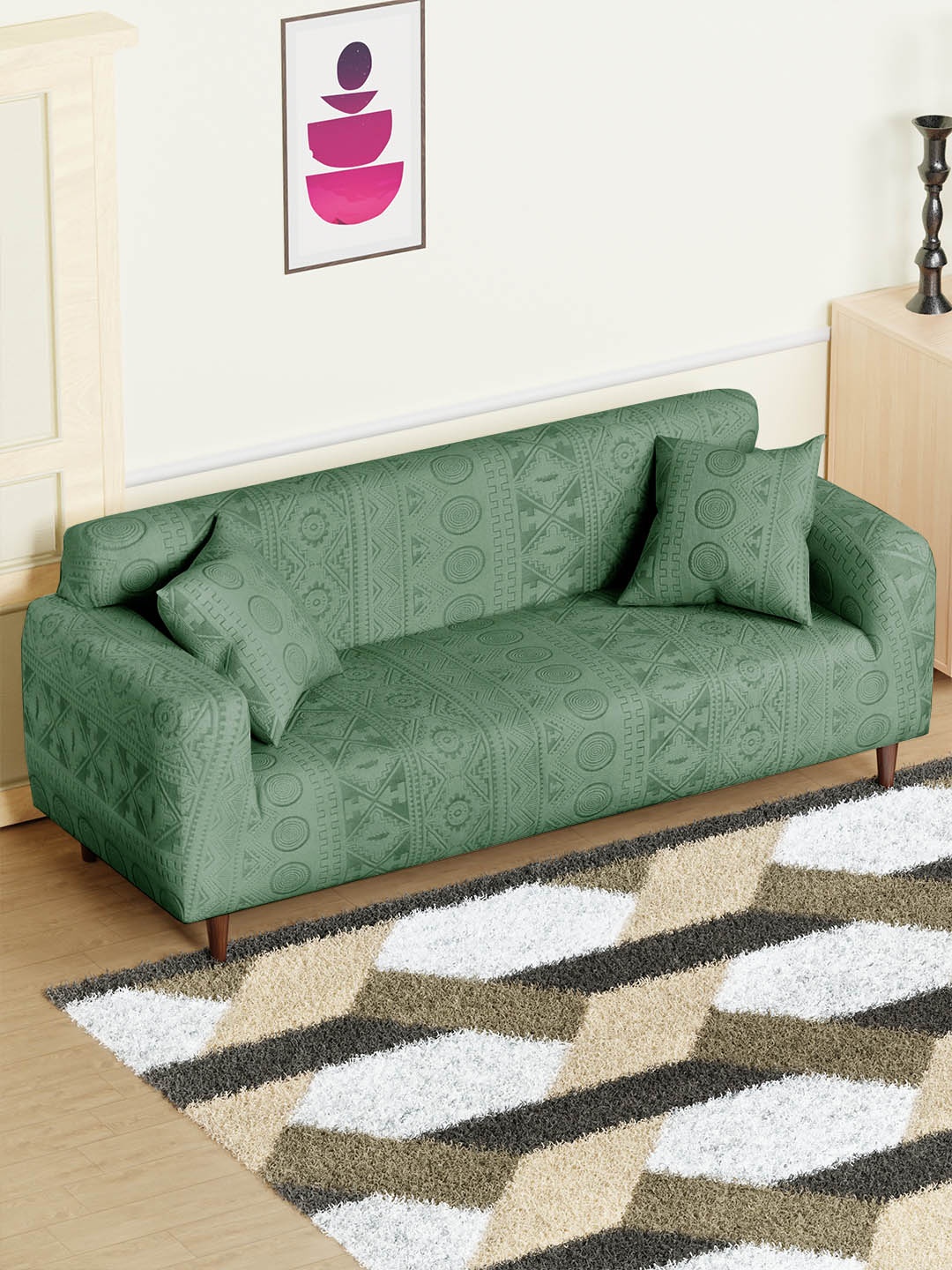 

Lukzer Green Printed 3-Seater Sofa Cover With Arms