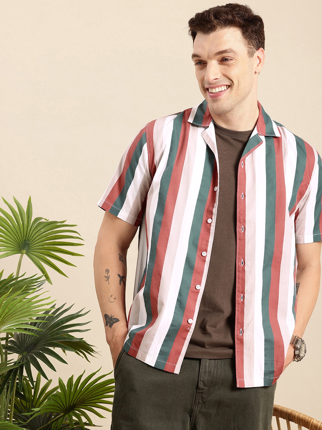 

Mast & Harbour Striped Cuban Collar Casual Shirt, Multi