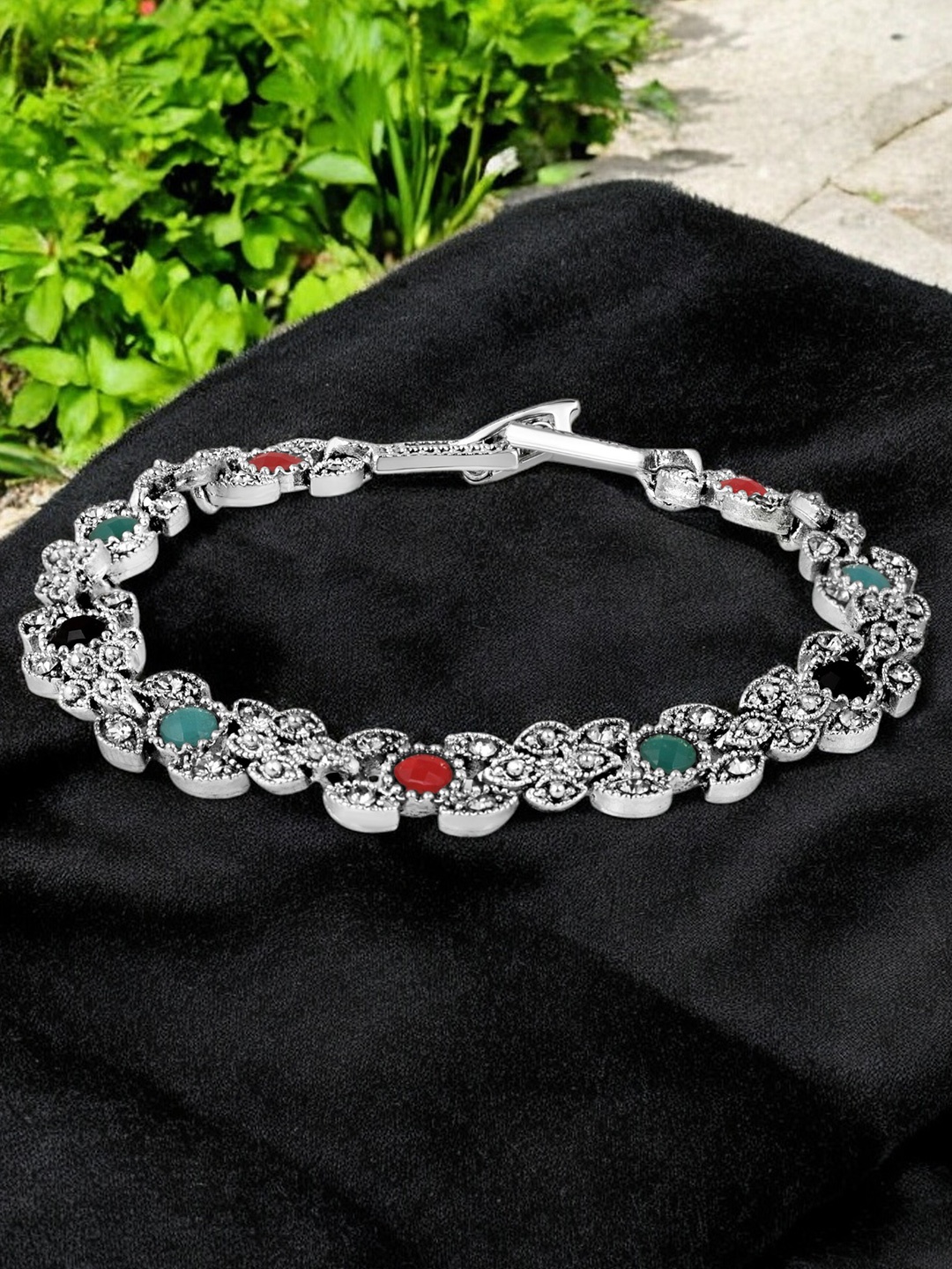 

Mahi Crystals Rhodium-Plated Wraparound Bracelet, Silver