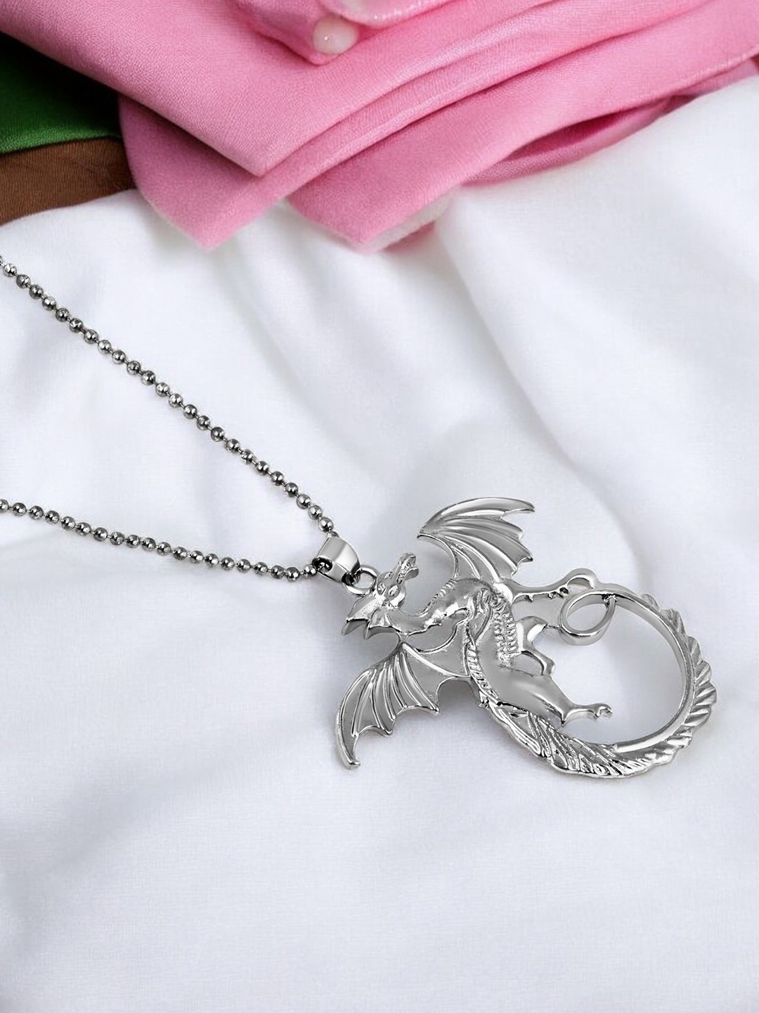 

Mahi Rhodium-Plated Circular Pendants with Chains, Silver