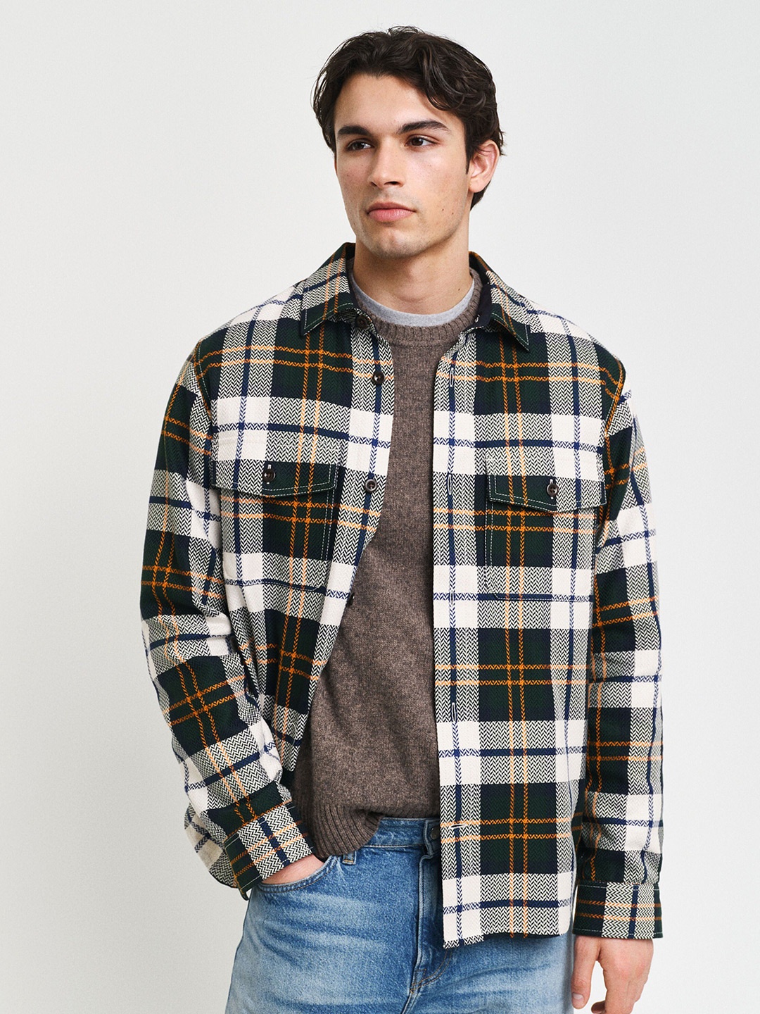 

GANT Men Spread Collar Tartan Checked Cotton Casual Shirt, Black