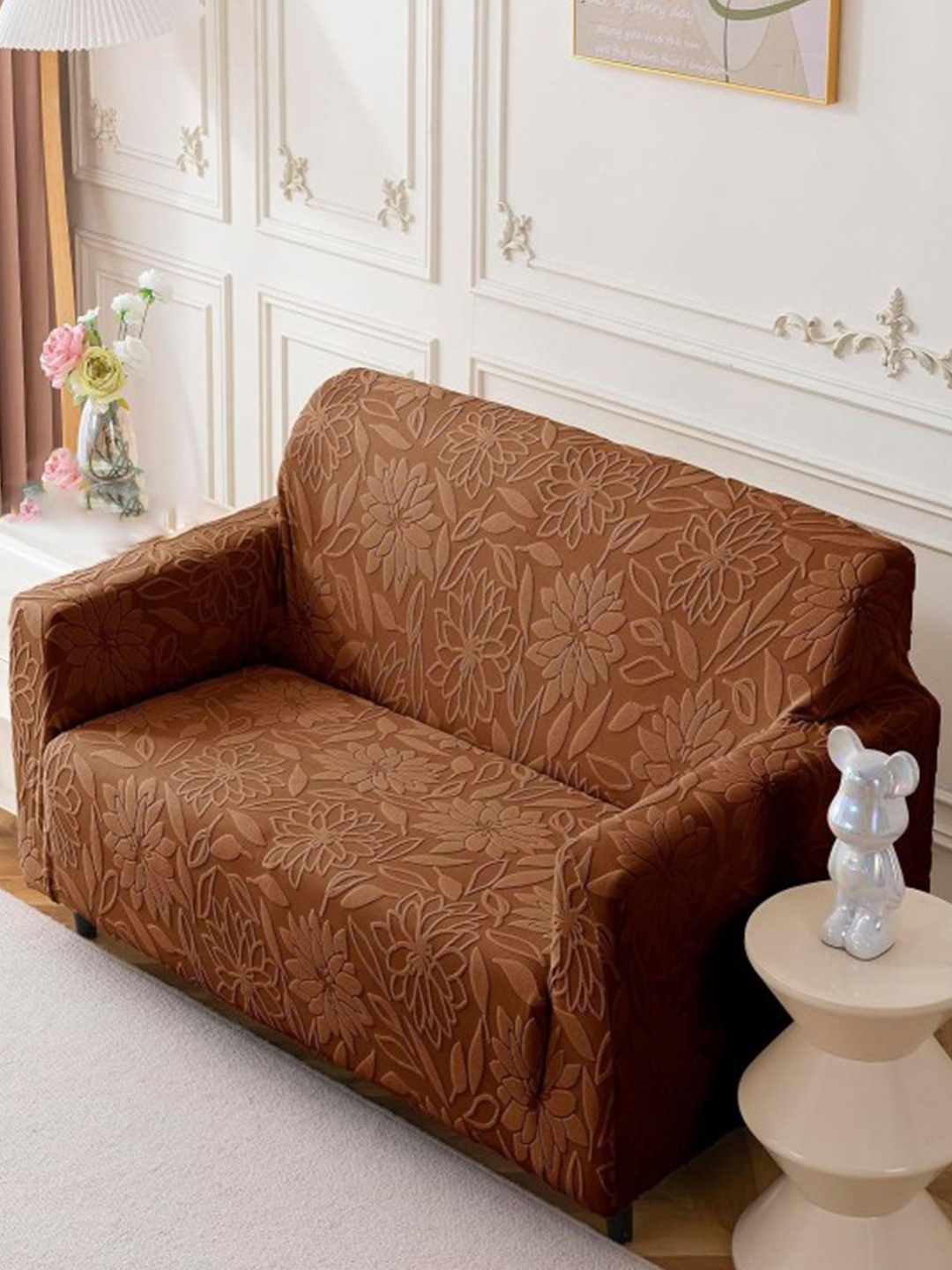 

HOUSE OF QUIRK Camel Brown Self Design Jacquard Soft Touching 2 Seater Sofa Cover