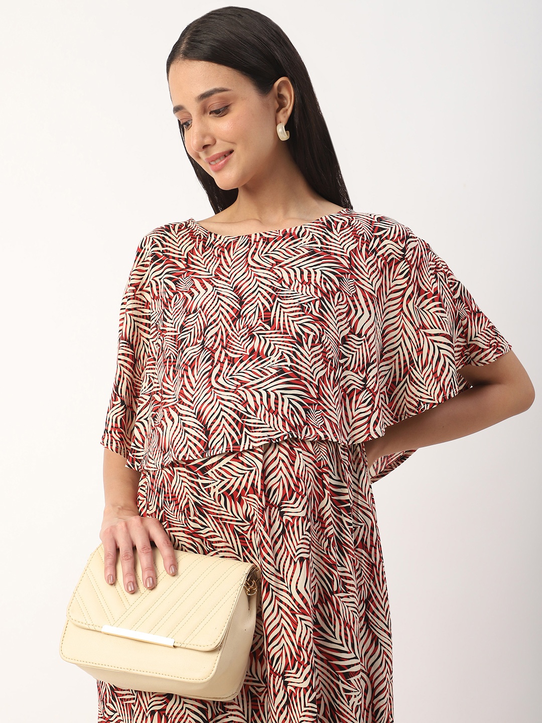 

Mystere Paris Women Tropical Printed Maternity Maxi Dress, Red