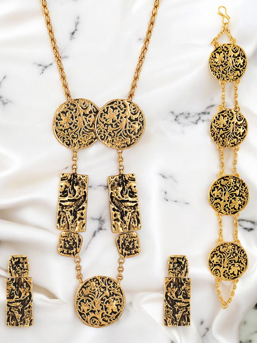 

Mahi Gold- Plated Meenakari Necklace and Earrings With Bracelet