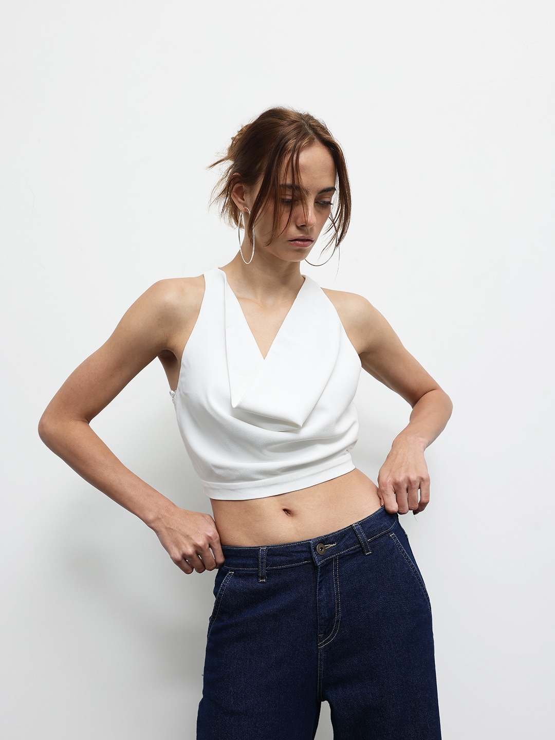 

ZARA Cowl Neck Crop Top, White
