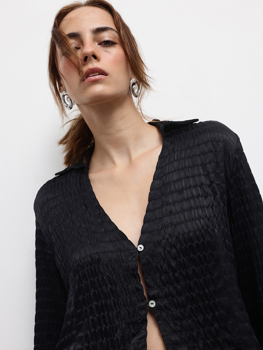 

ZARA Textured Casual Shirt, Black