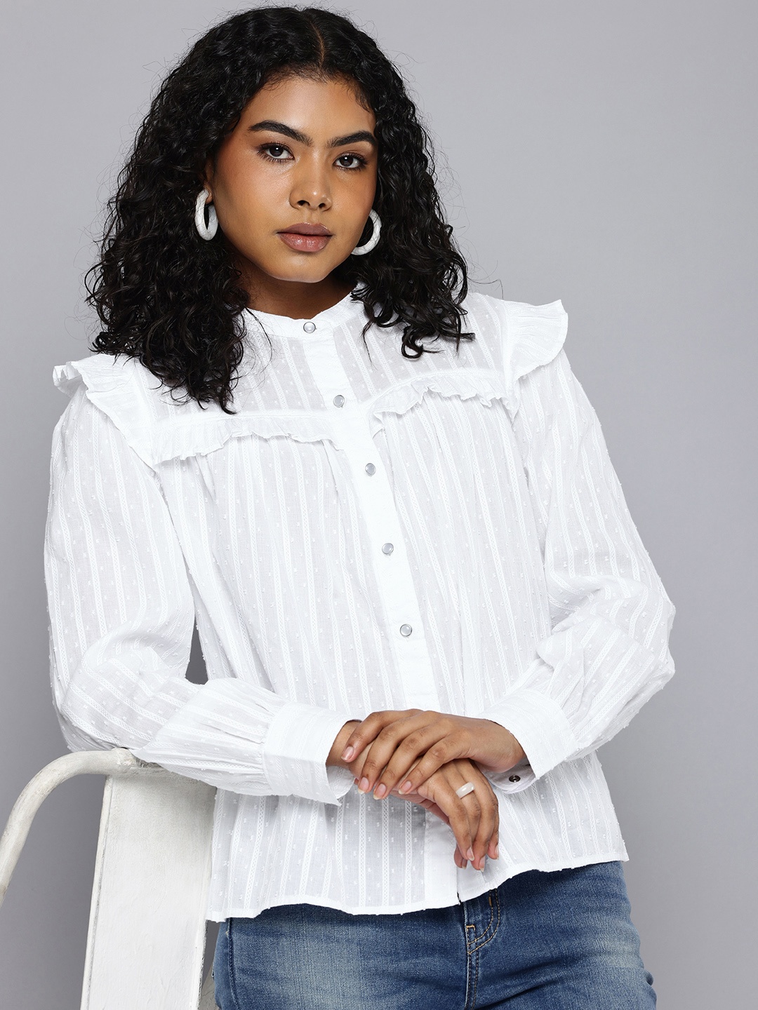 Levis Textured Band Collar Pure Cotton Casual Shirt, White