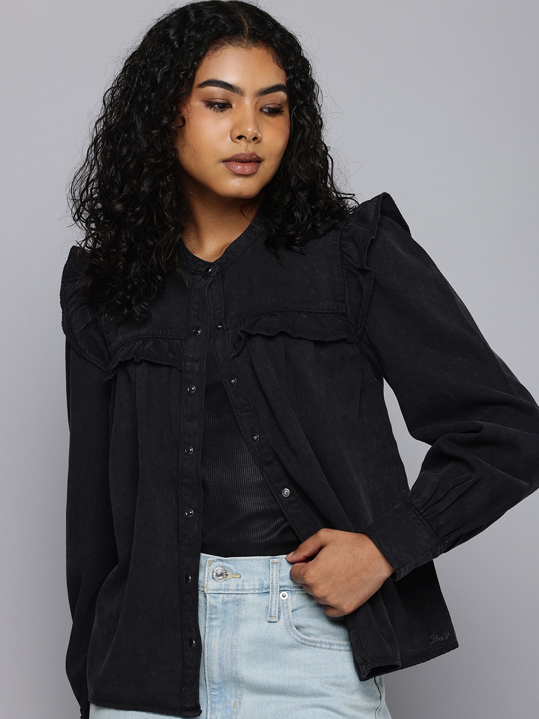 Levis Band Collar Casual Shirt, Black