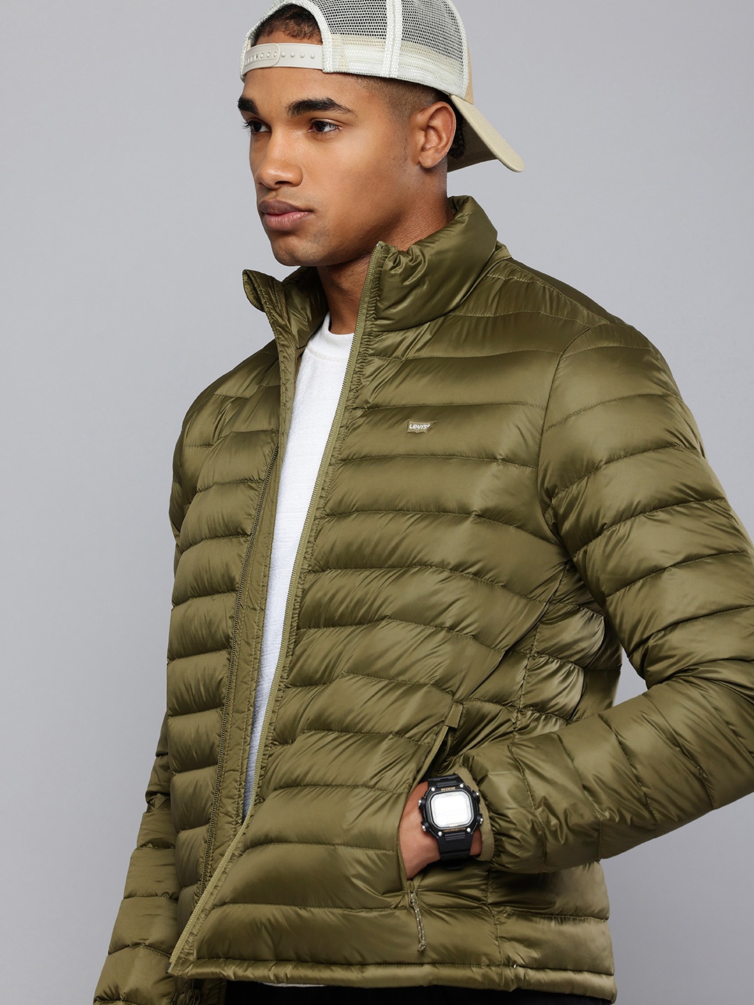 

Levis Mock Collar Puffer Jacket, Olive