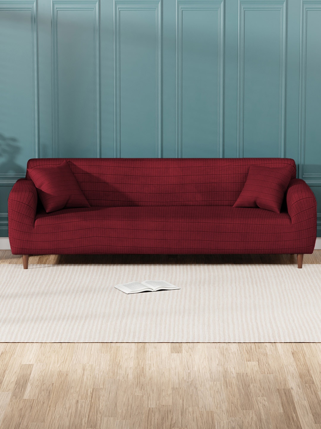 

Lukzer Red Textured 4 Seater Sofa Cover With Arms