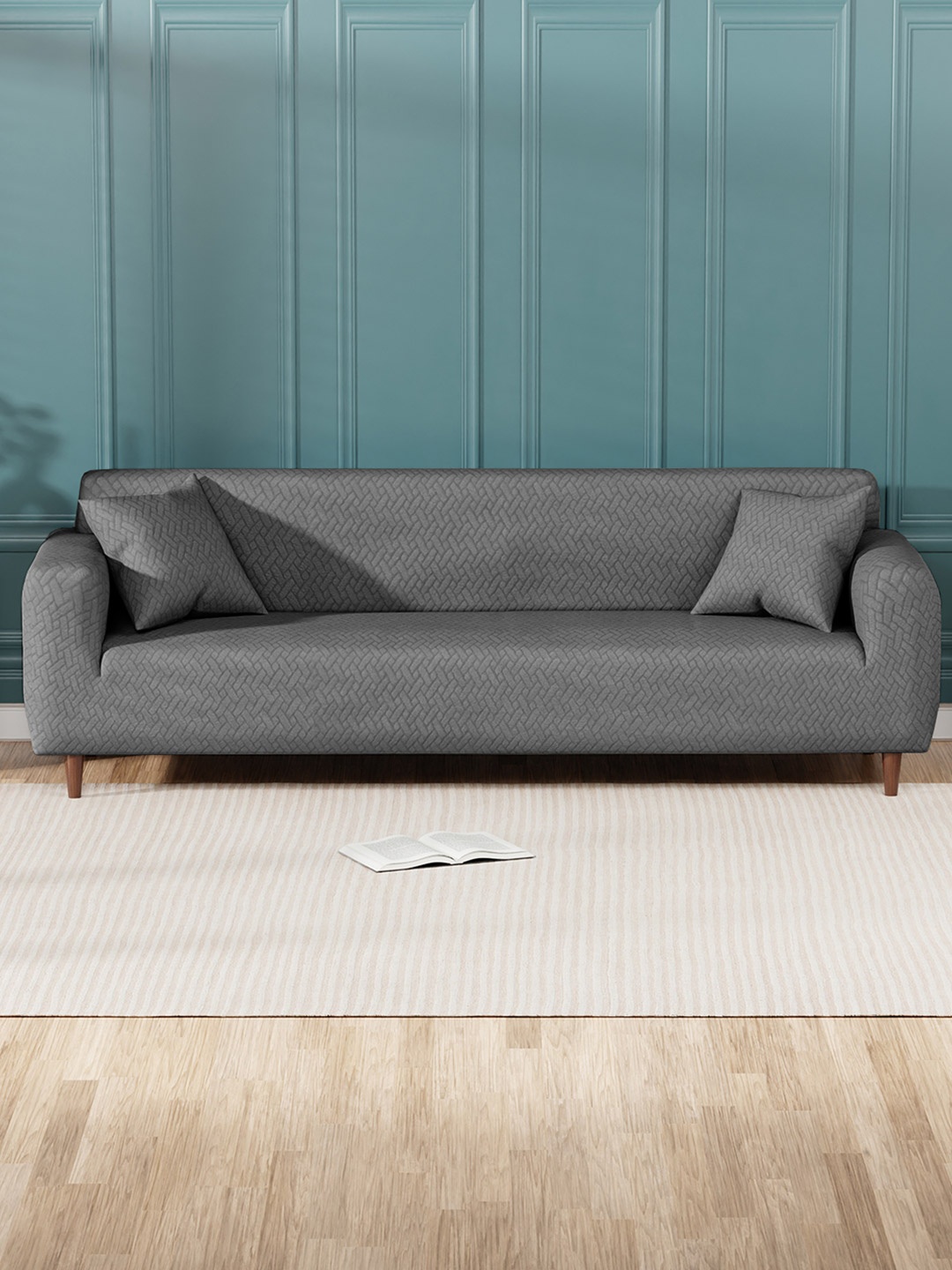 

Lukzer Grey Textured 4 Seater Sofa Cover With Arms