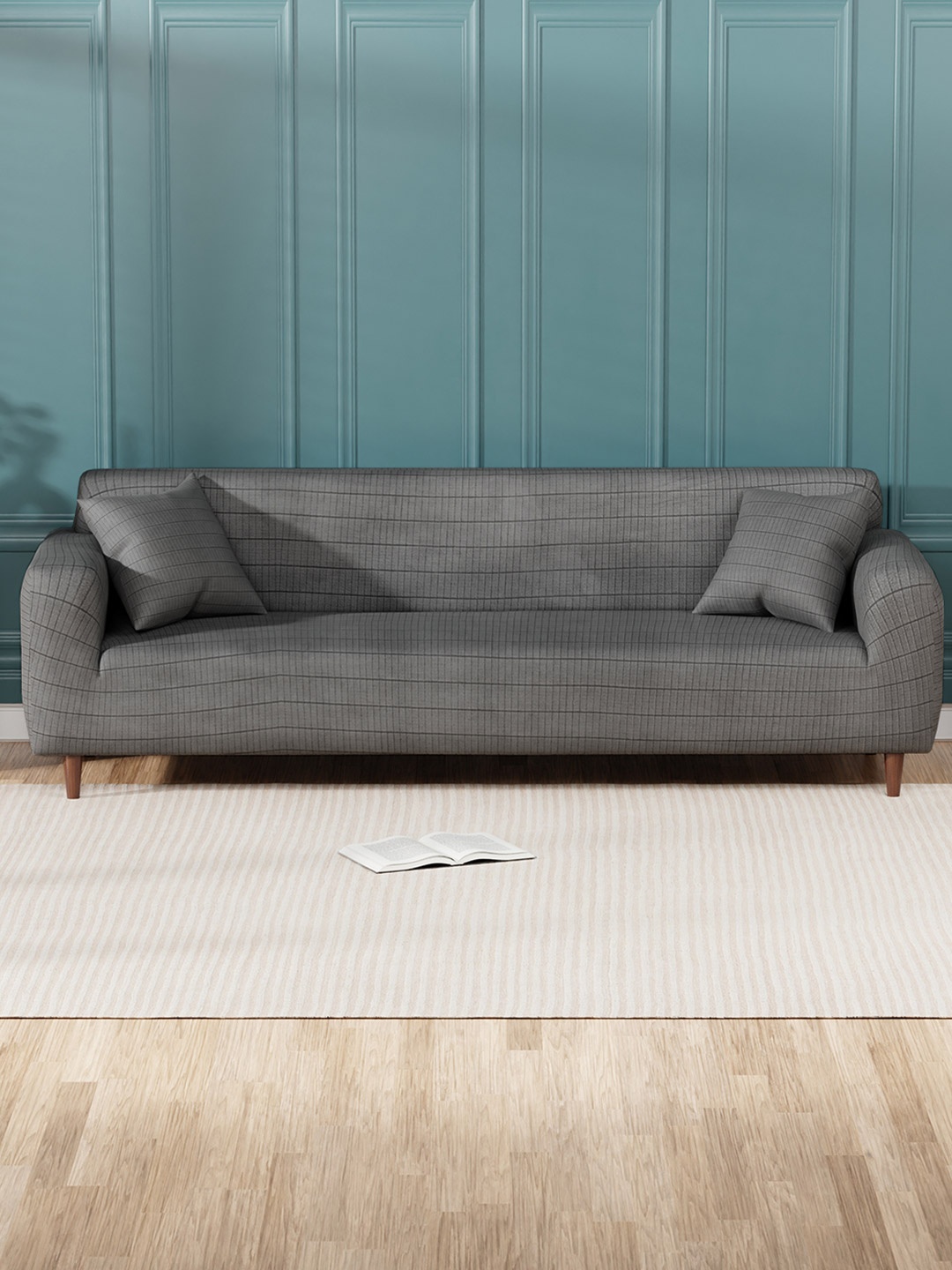 

Lukzer Grey Textured 4 Seater Sofa Cover With Arms