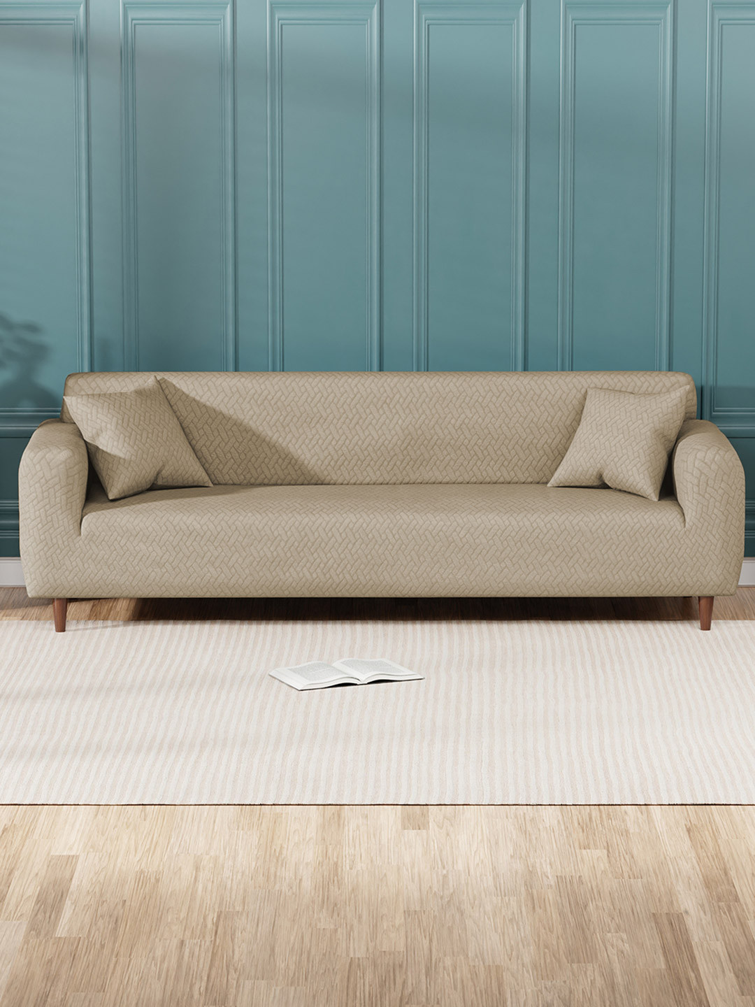 

Lukzer Cream-Coloured Textured 4 Seater Sofa Cover With Arms
