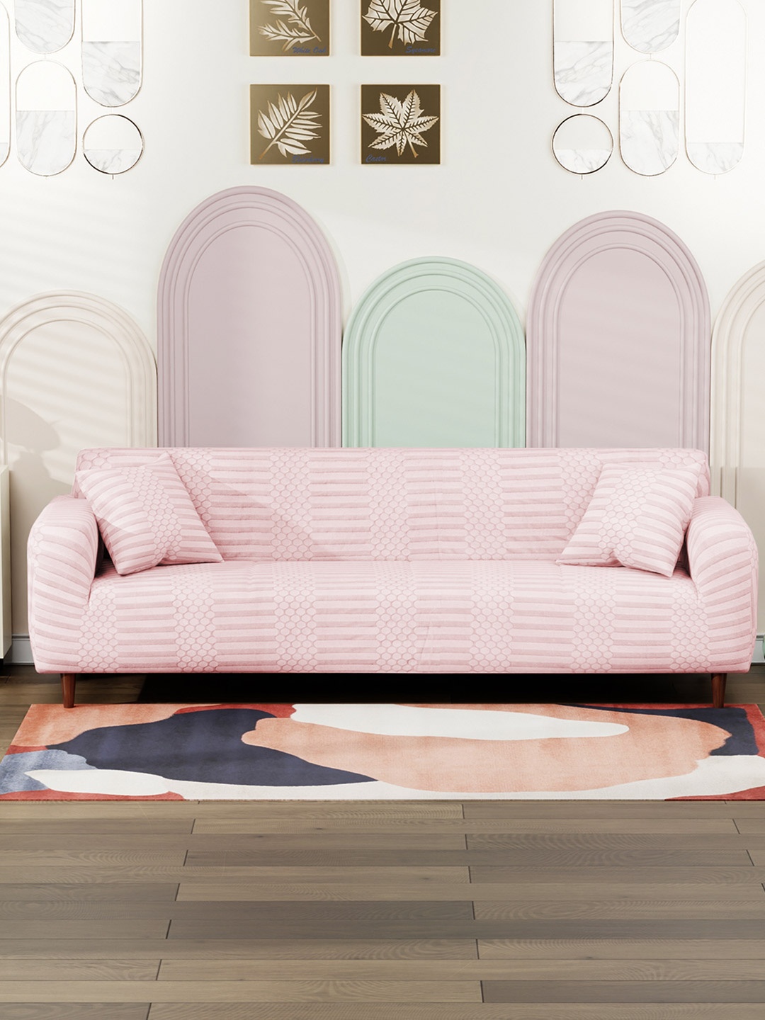 

Lukzer Pink Printed 4-Seater Sofa Cover With Arms