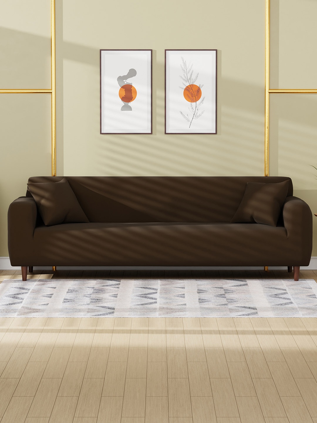 

Lukzer Brown Printed 4-Seater Sofa Cover With Arms