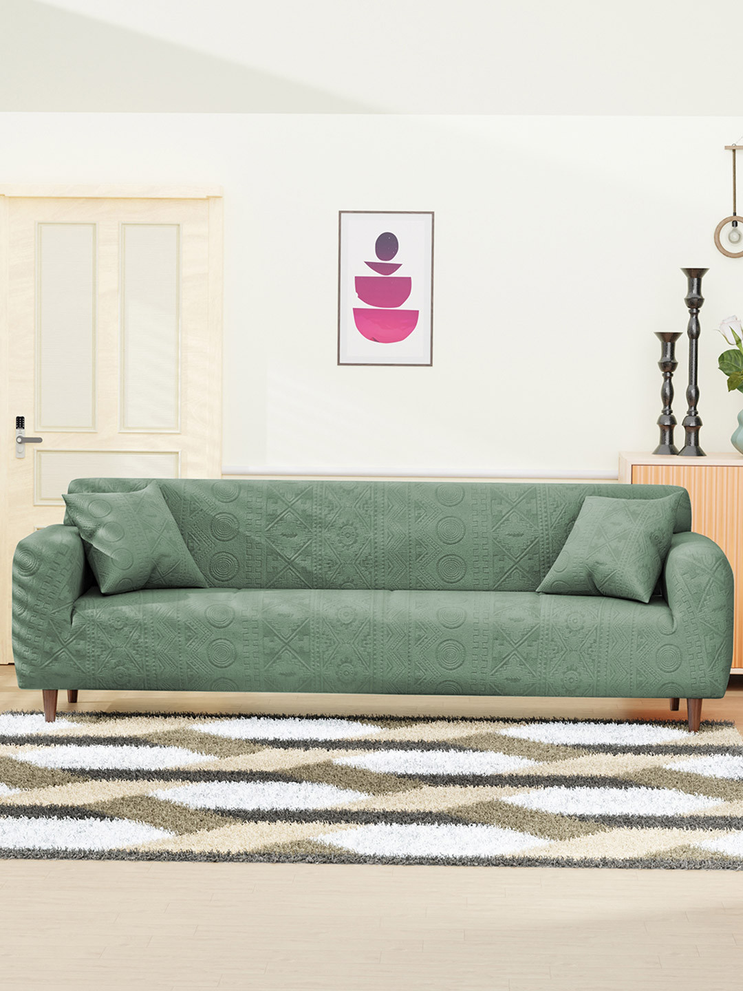 

Lukzer Green Printed 4-Seater Sofa Cover With Arms
