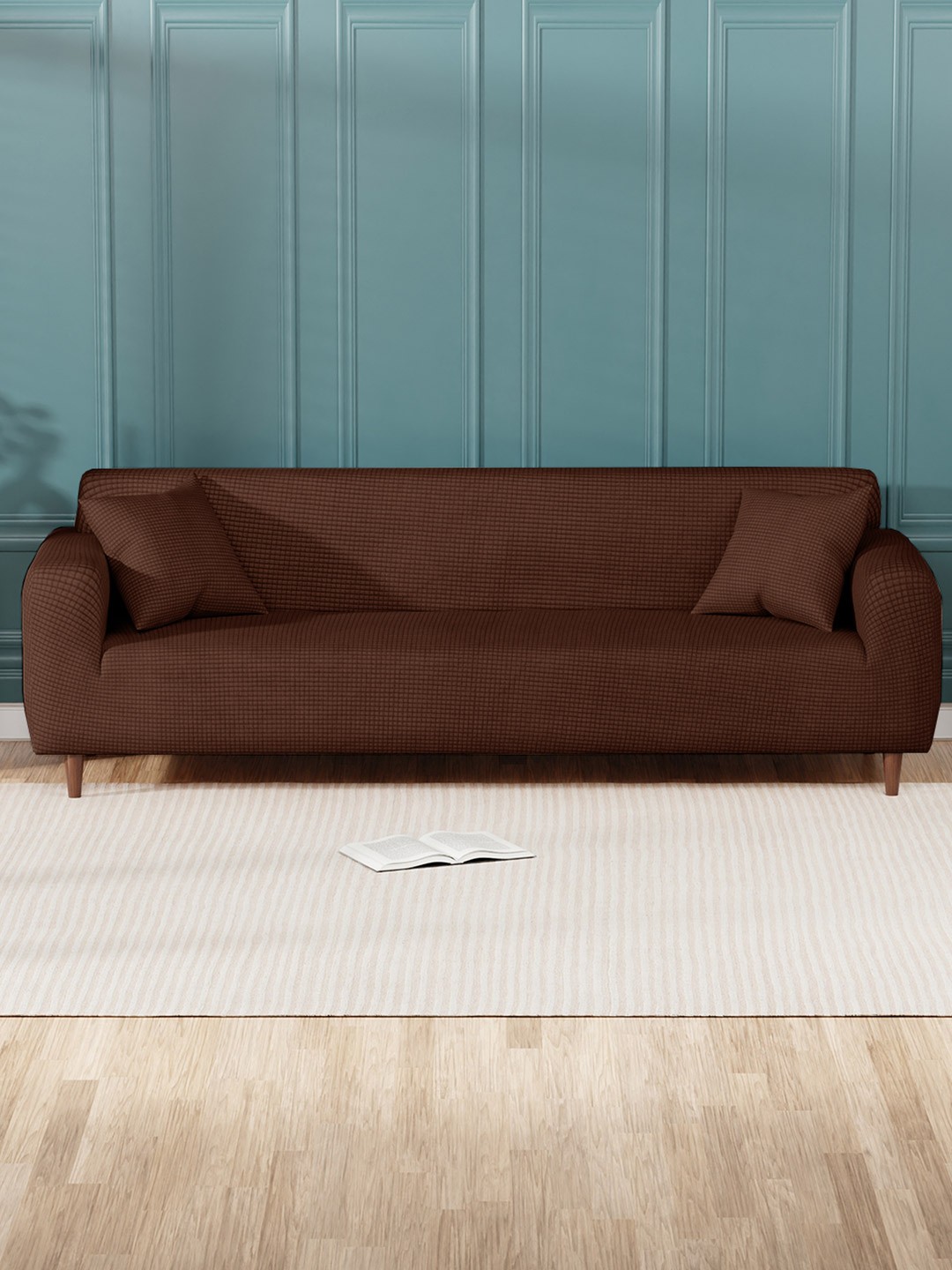 

Lukzer Brown Jacquard Checked 4-Seater Sofa Cover With Arms