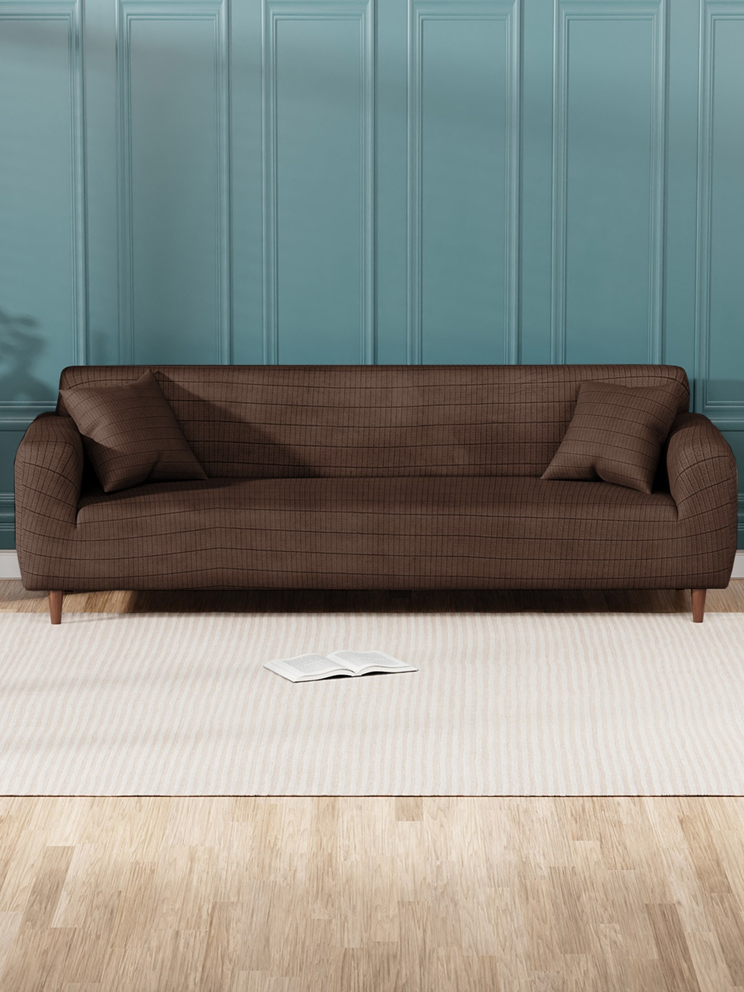 

Lukzer Brown Printed Jacquard 4-Seater Sofa Cover With Arms