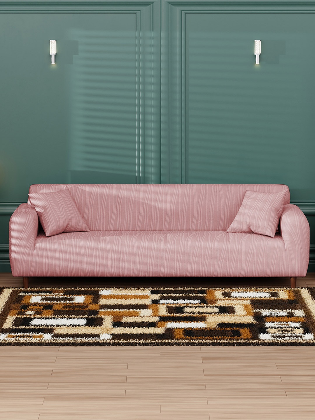 

Lukzer Pink Printed 4-Seater Sofa Cover With Arms