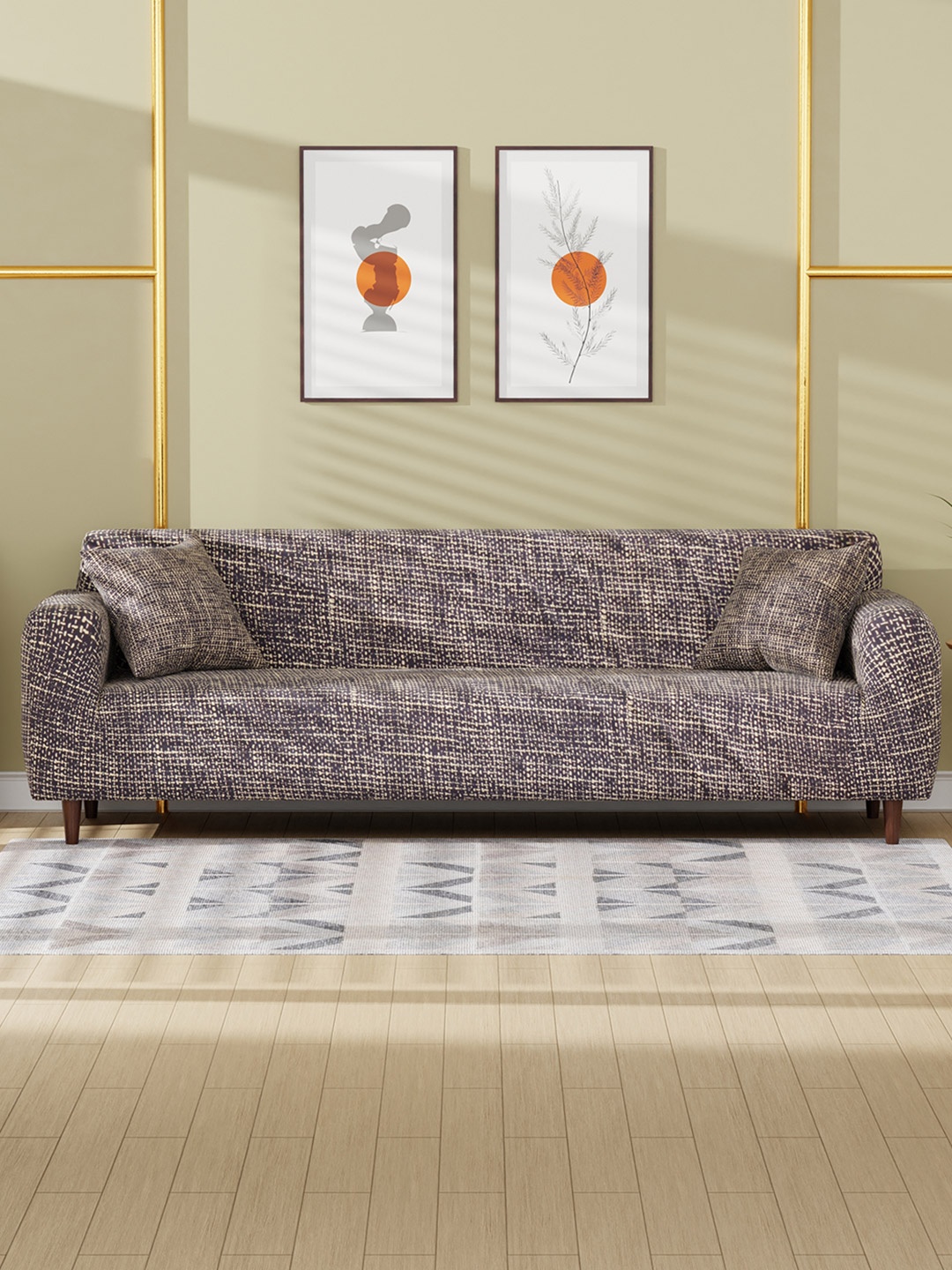 

Lukzer Brown Printed 4-Seater Sofa Cover With Arms