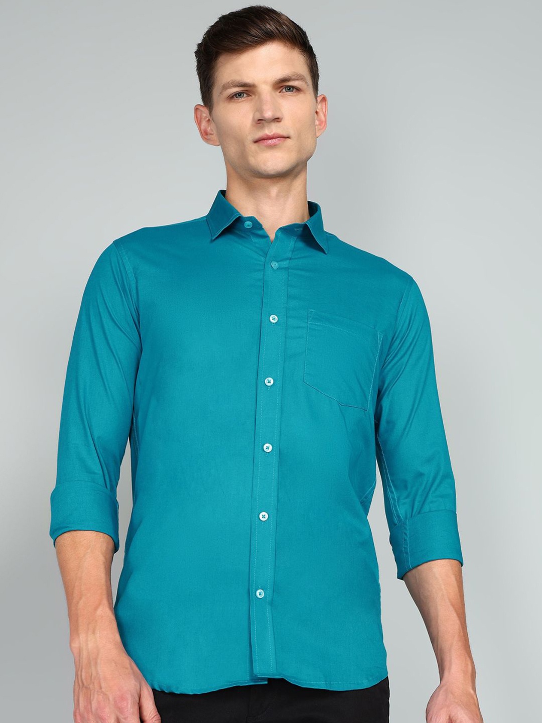 

Ethazh Men Solid Spread Collar Casual Shirt, Blue