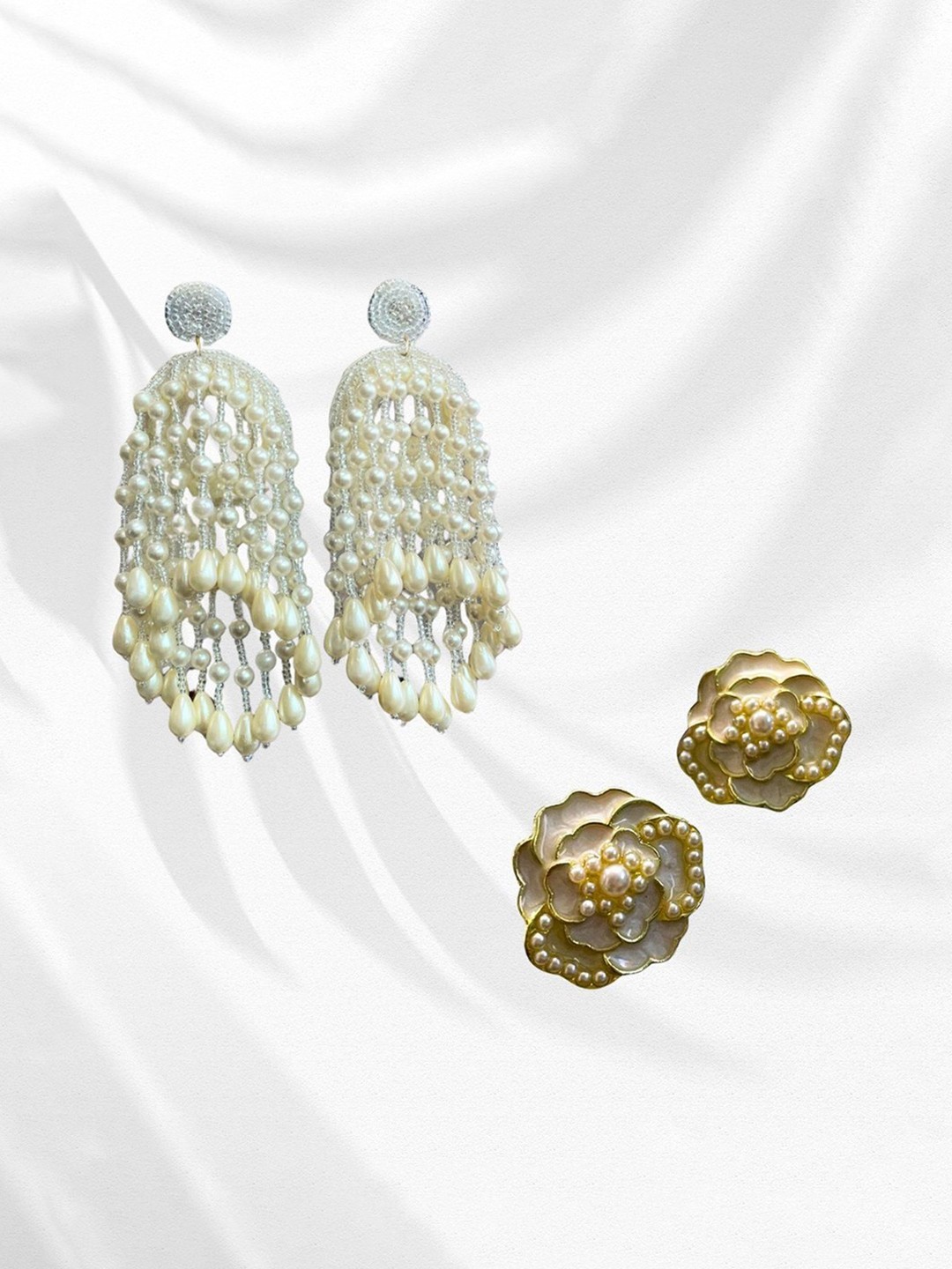 

ISHKAARA Pack Of 2 Gold-Plated Tassel And Floral Studs Earrings