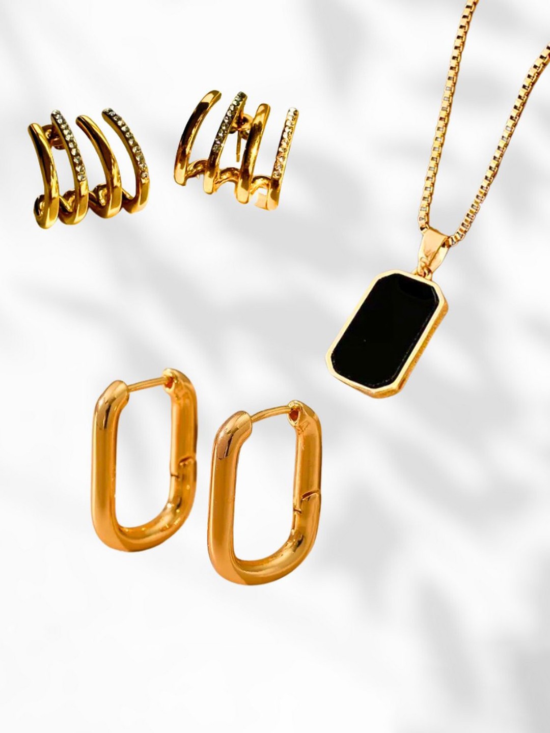 

ISHKAARA Gold-Plated Minimal Stone Studded Pendant With Earrings