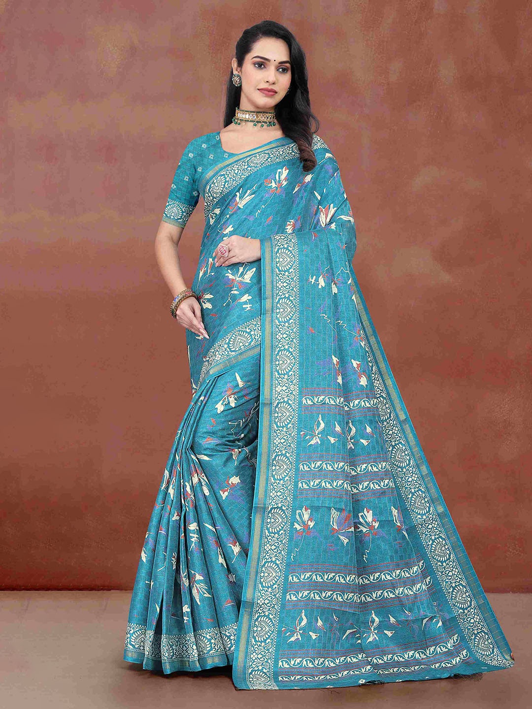 

STAVA CREATION Ethnic Motifs Printed Saree, Teal
