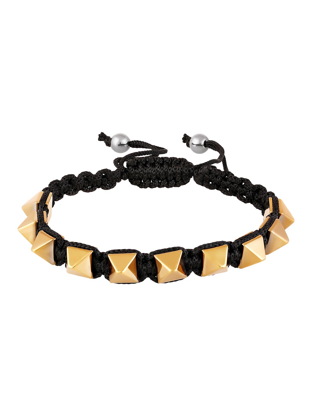 

BDIVA 18 K Gold-Plated Brass Pyramid Spike Power Kada Bracelet, Black