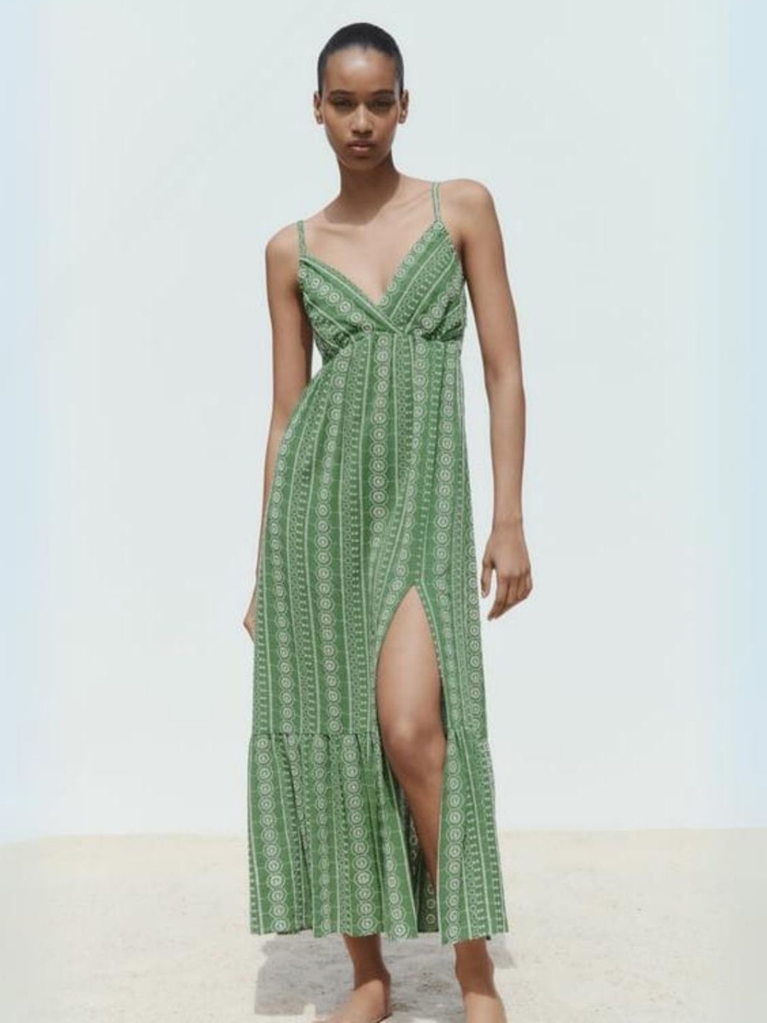 

WomanLikeU Ethnic Motifs Embroidered Maxi Dress, Green