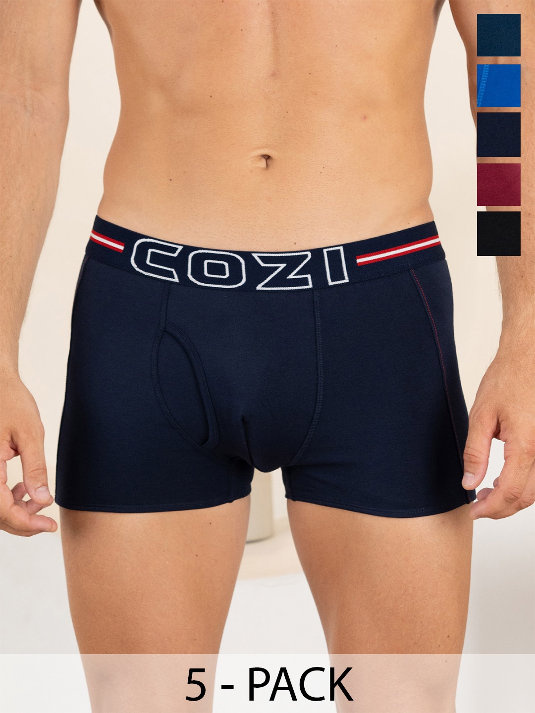 

Lux Cozi Men Pack Of 5 Assorted Pure Cotton Trunks - COZI_1125_LUXURY_AST_5PC, Blue