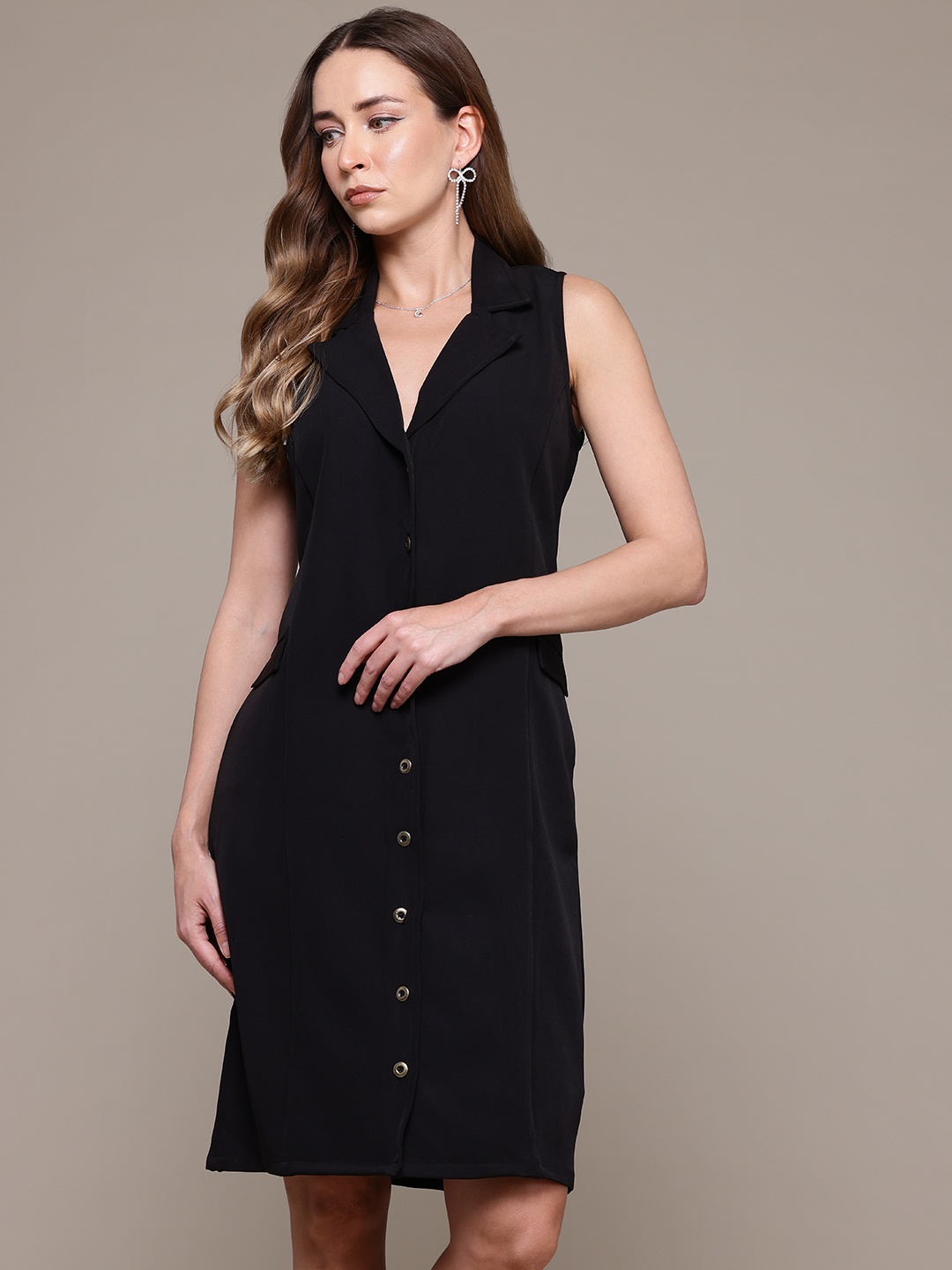 

bebe Brighter Basics Notched Lapel Collar Blazer Dress, Black