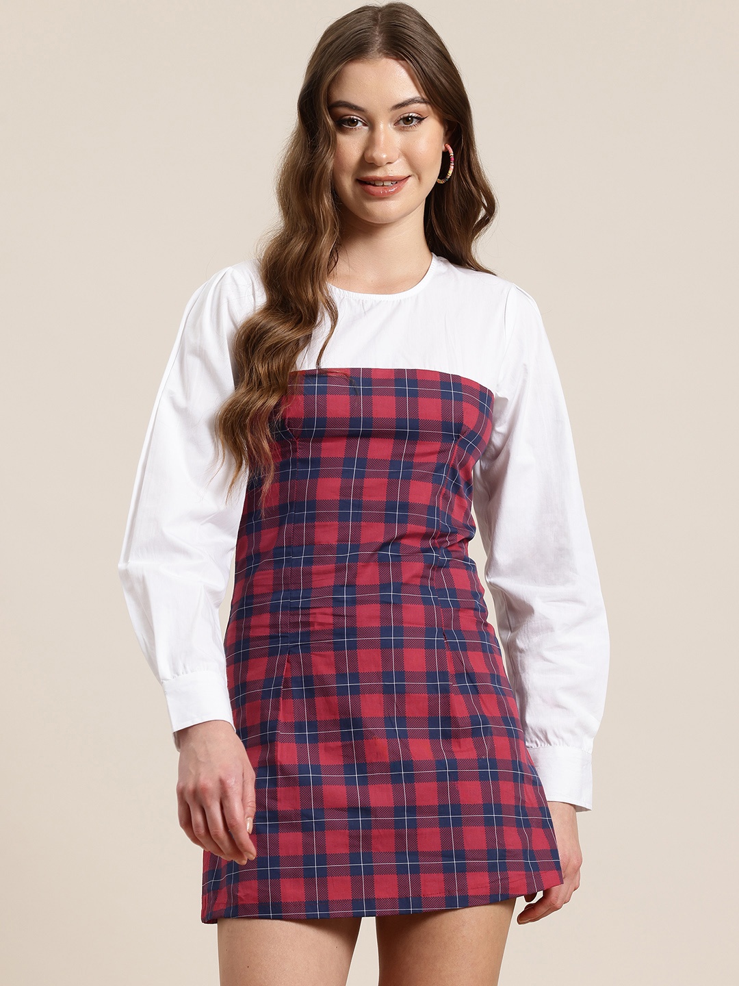 

HERE&NOW Checked Sheath Mini Dress, Maroon