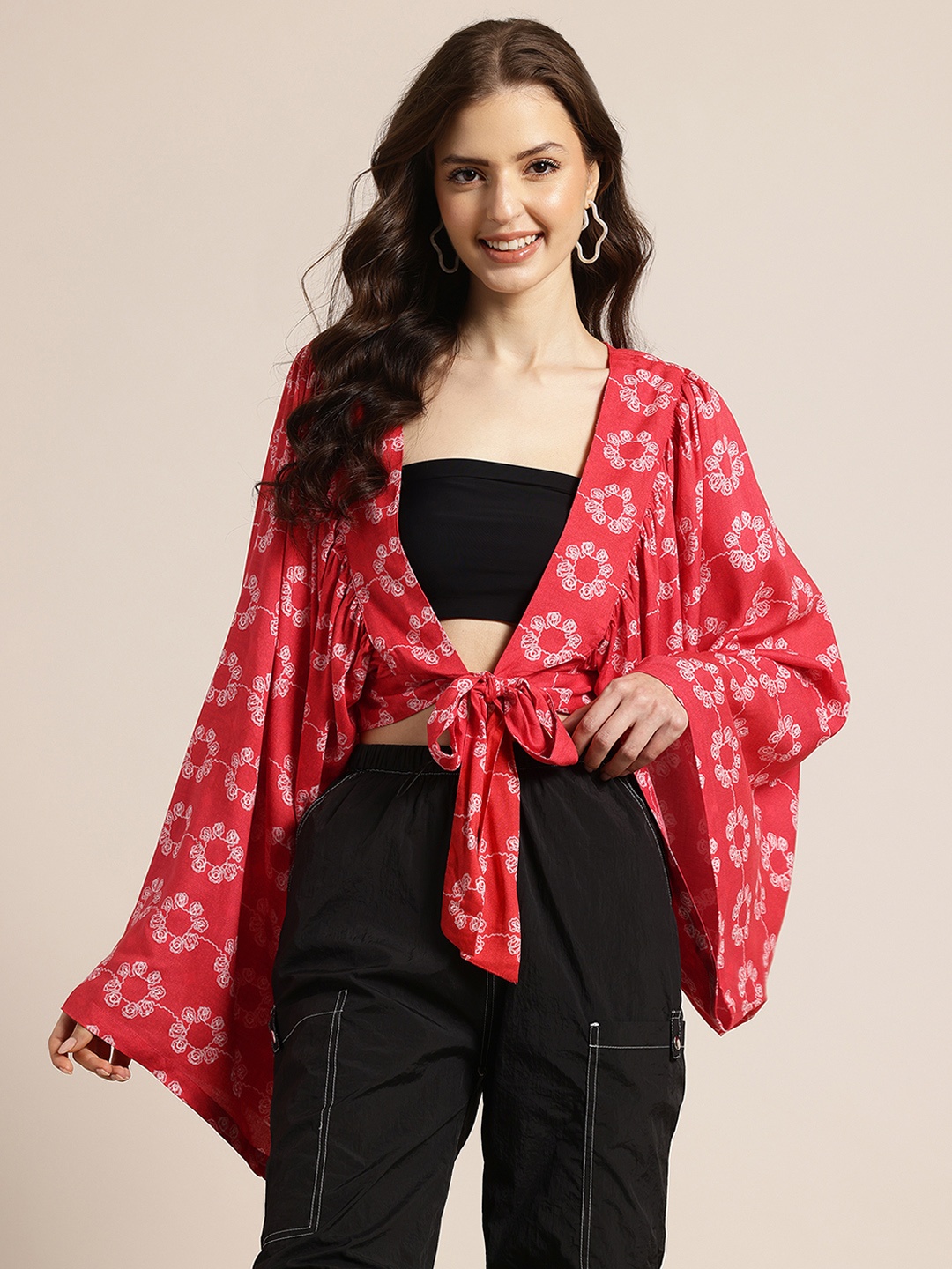 

HERE&NOW Floral Print Kimono Sleeves Top, Red