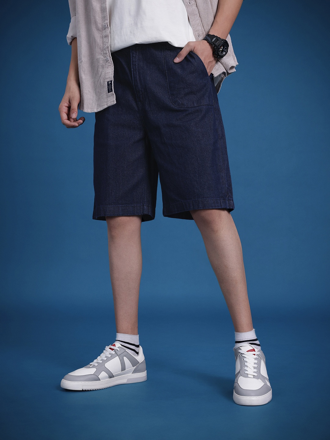 

The Roadster Life Co. Men Relaxed Fit Pure Cotton Jorts, Navy blue