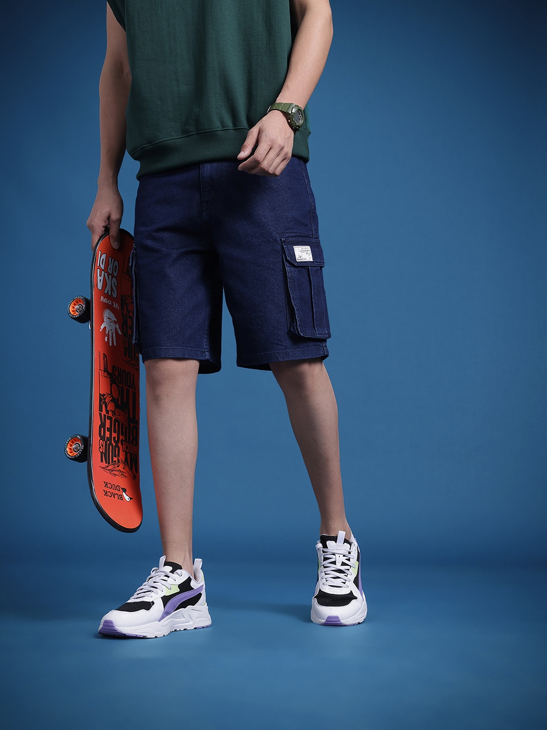 

The Roadster Life Co. Men Relaxed Cargo Style Jorts, Navy blue
