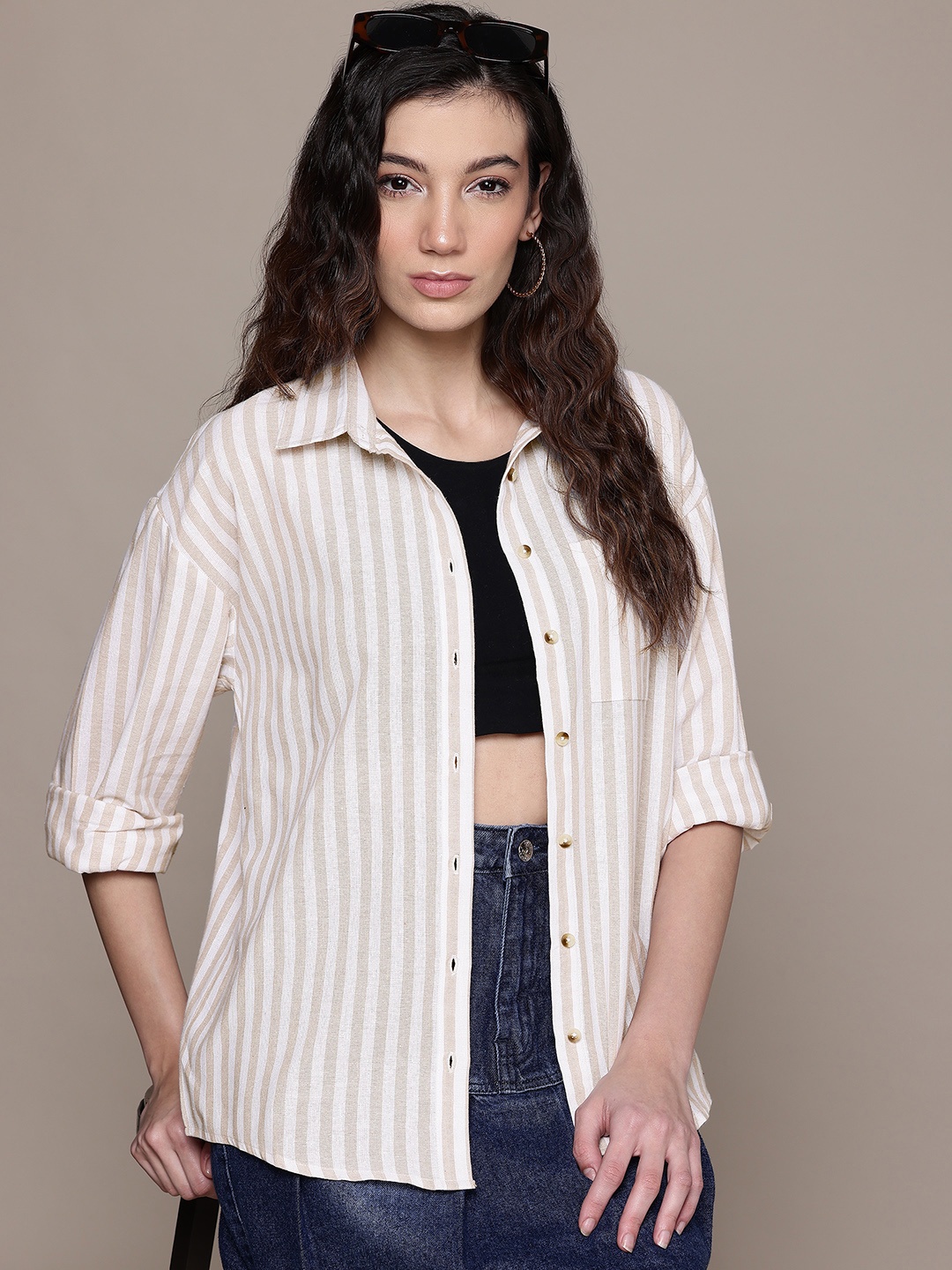 

The Roadster Lifestyle Co. Cotton Striped Casual Shirt, Off white