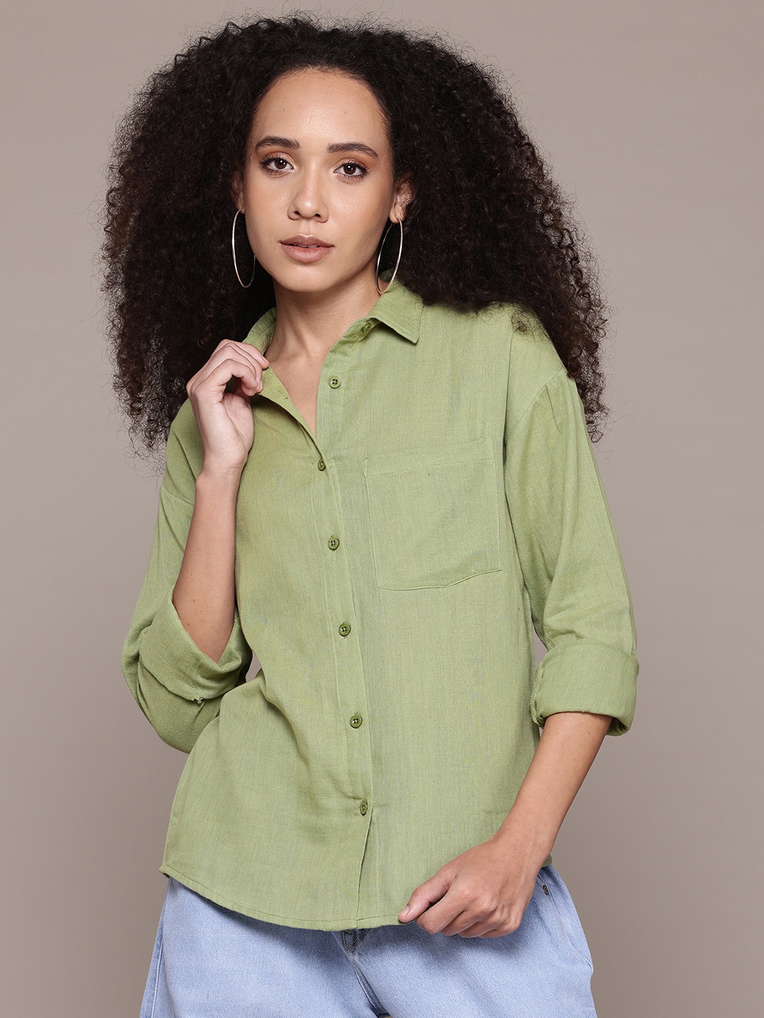 

The Roadster Lifestyle Co. Cotton Casual Shirt, Green