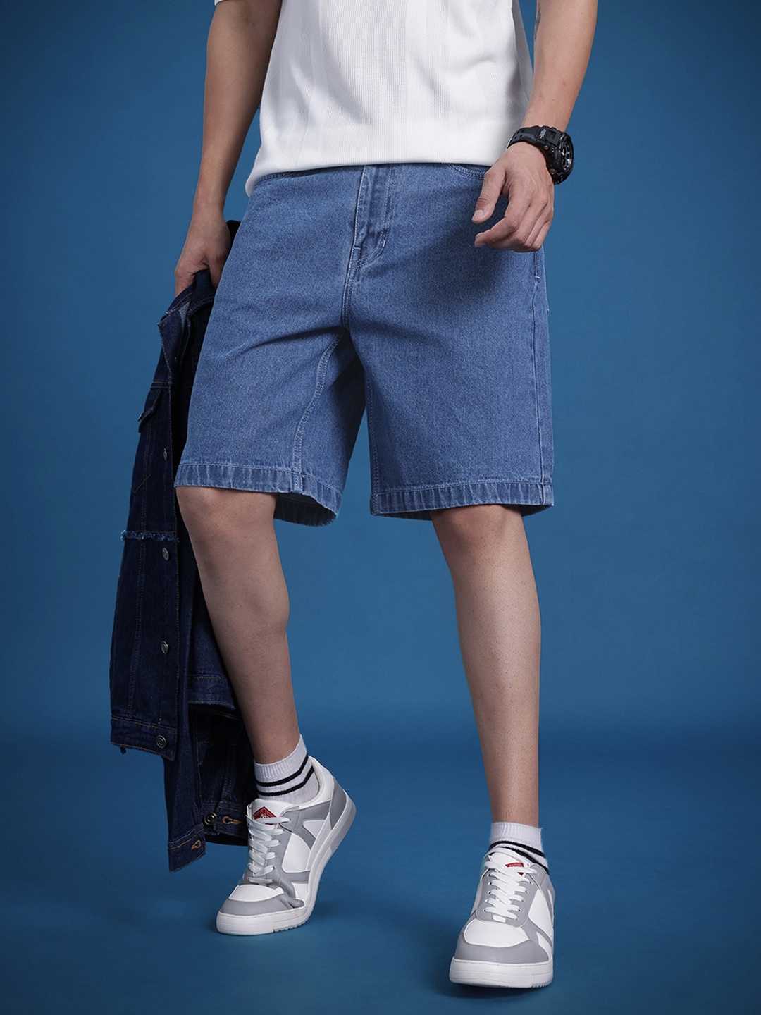 

The Roadster Life Co. Men Relaxed Fit Pure Cotton Jorts, Blue