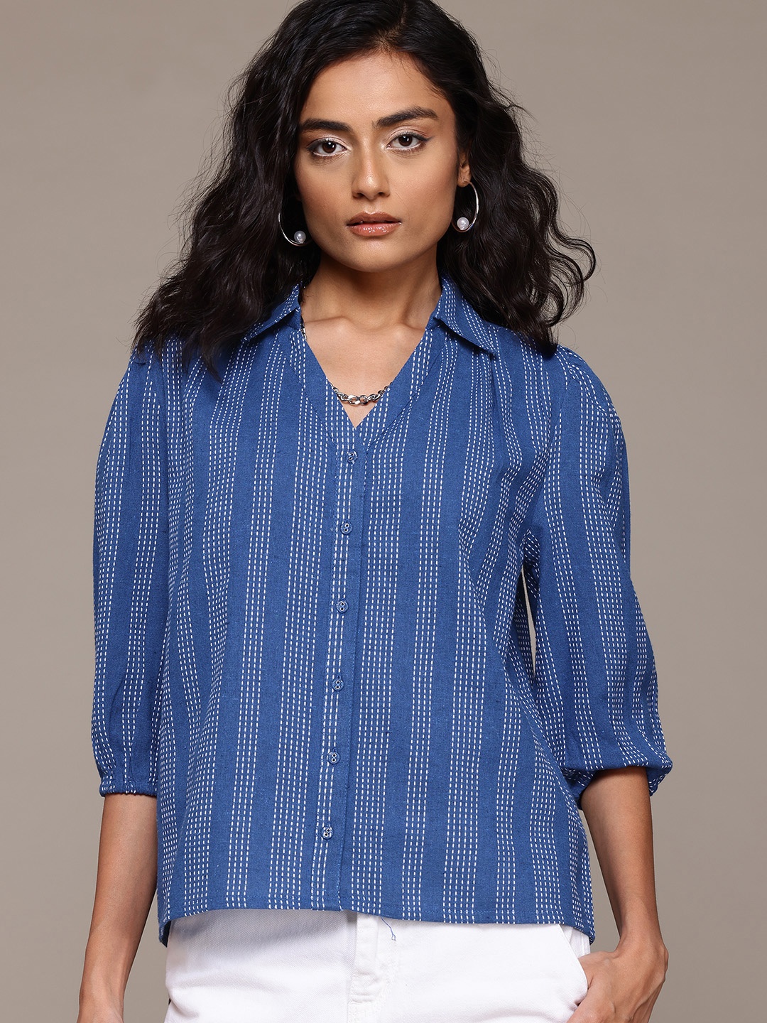 

Roadster The Lifestyle Co Women Cotton Striped Casual Shirt, Blue