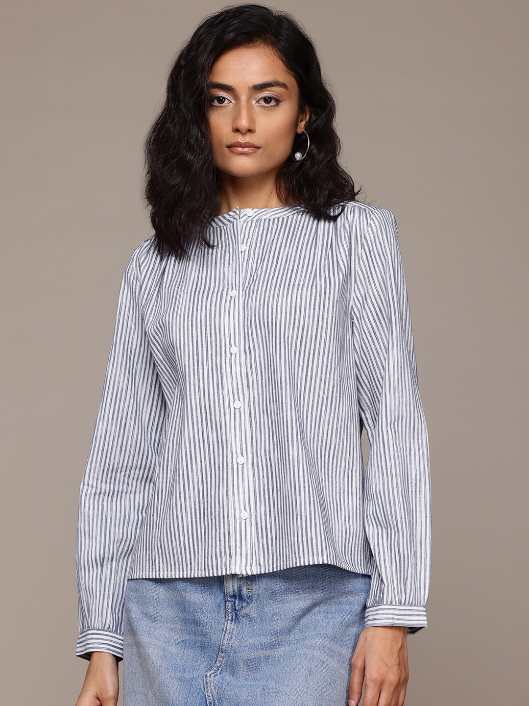 

Roadster The Lifestyle Co Women Cotton Striped Casual Shirt, White