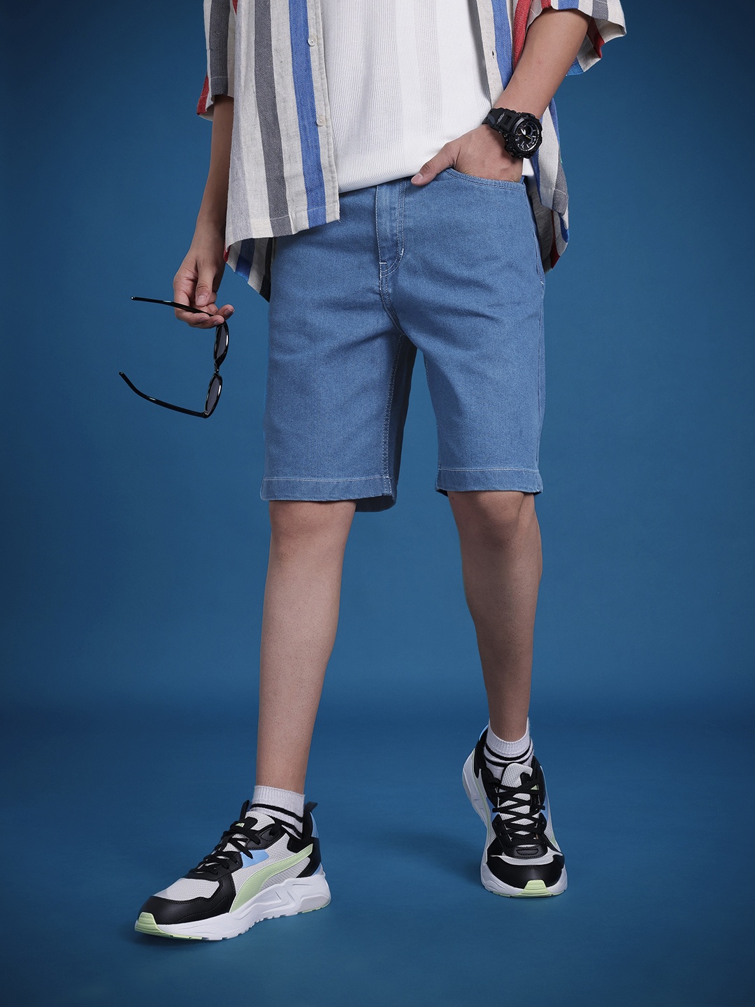 

The Roadster Life Co. Men Relaxed Fit Pure Cotton Jorts, Blue