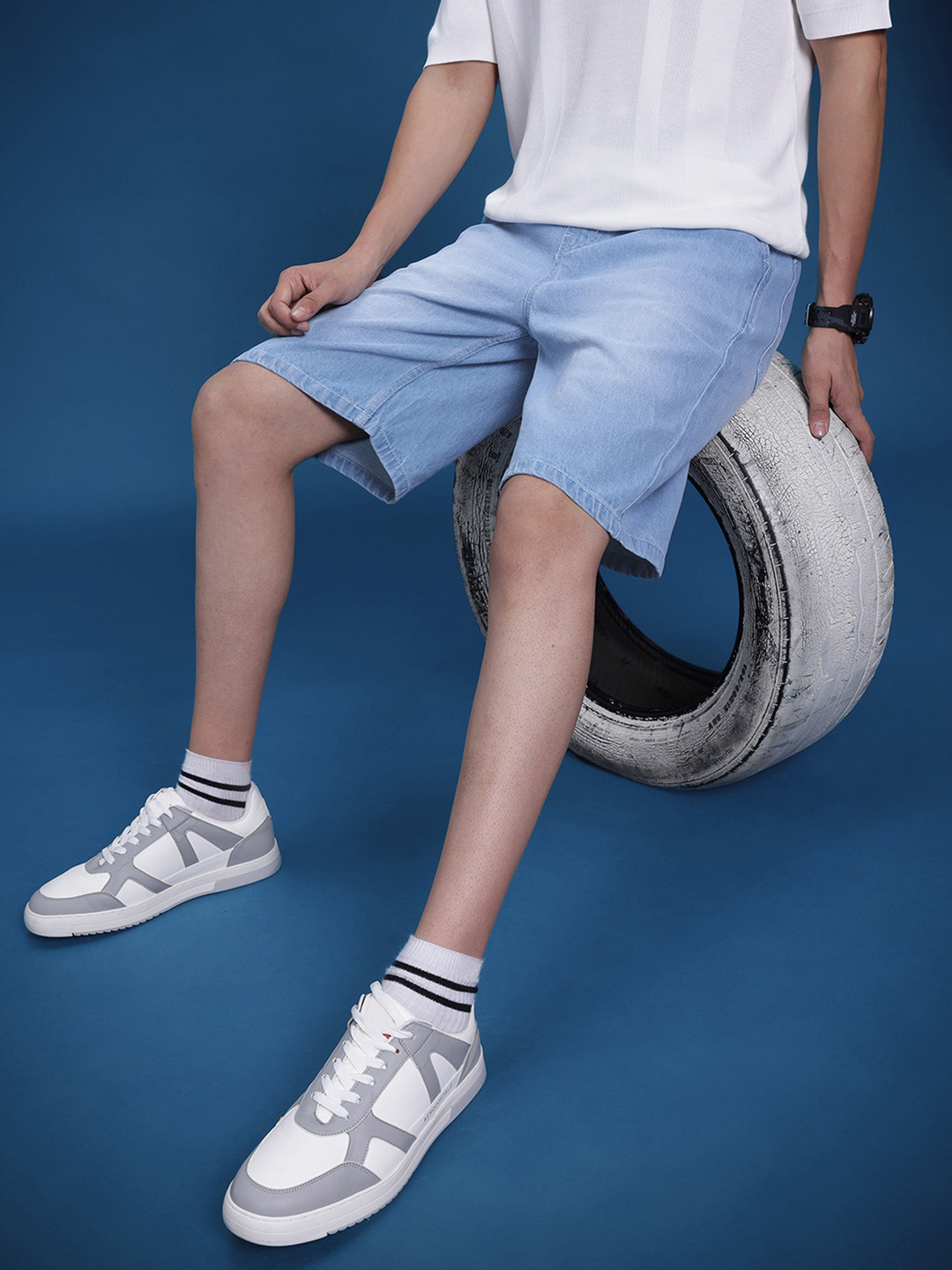 

The Roadster Life Co. Men Relaxed Fit Pure Cotton Jorts, Blue
