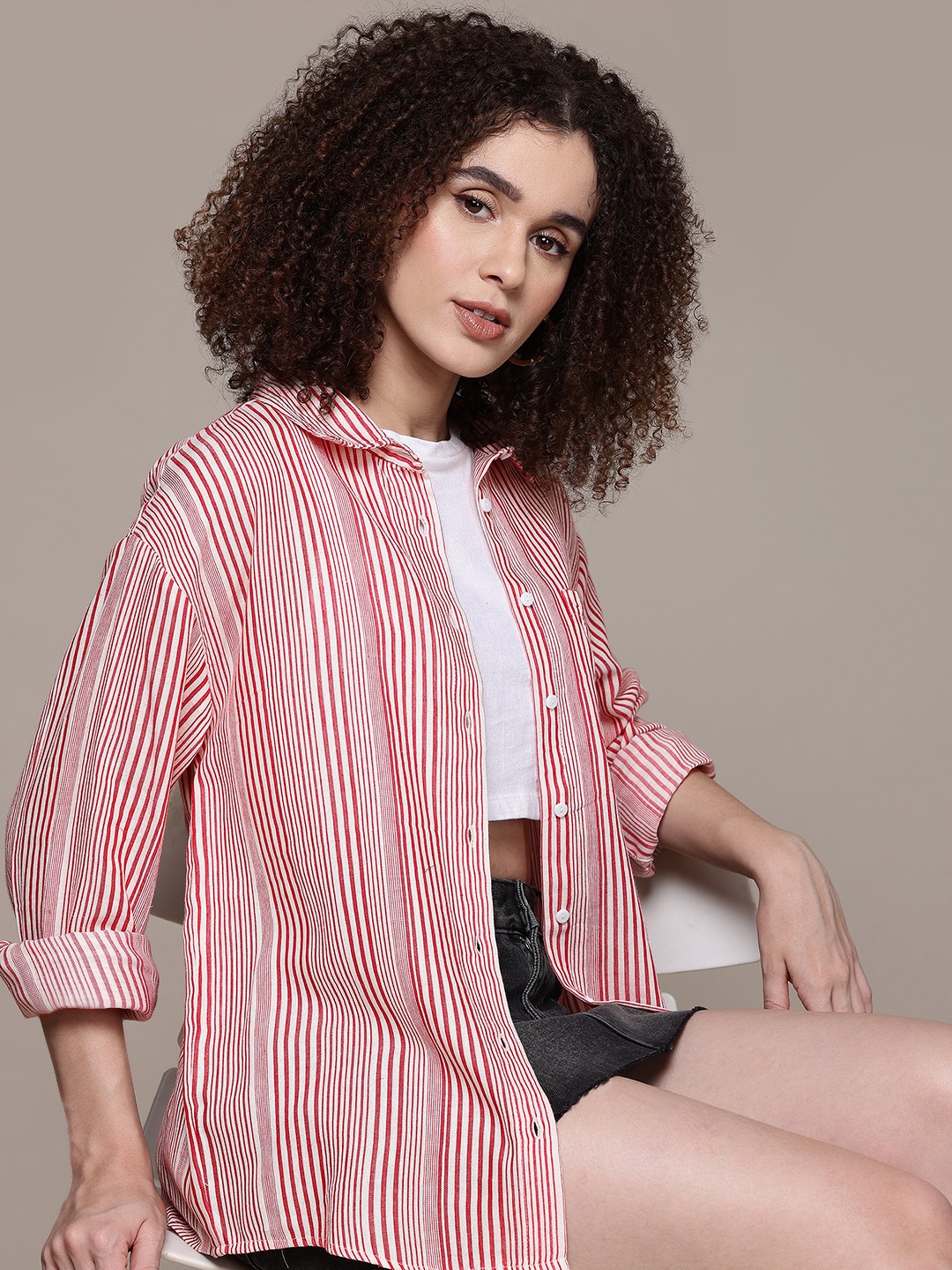 

The Roadster Lifestyle Co. Striped Casual Shirt, Red