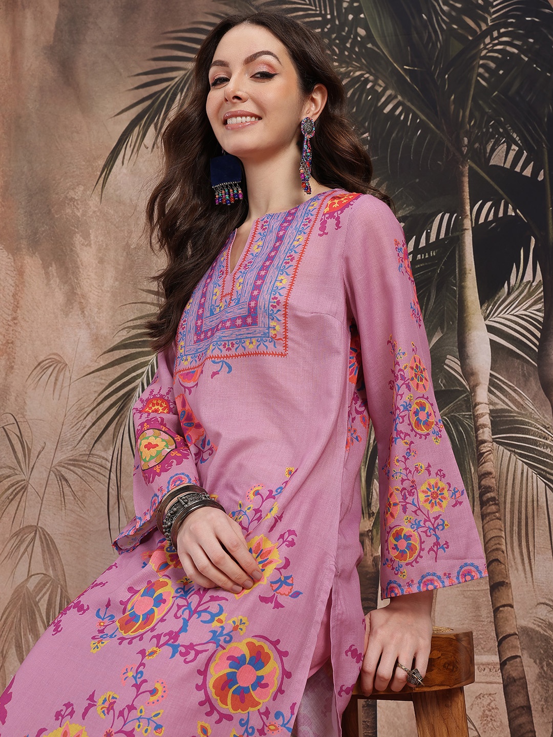 

Sangria Indie Floral Print Kurta with Trousers, Rose