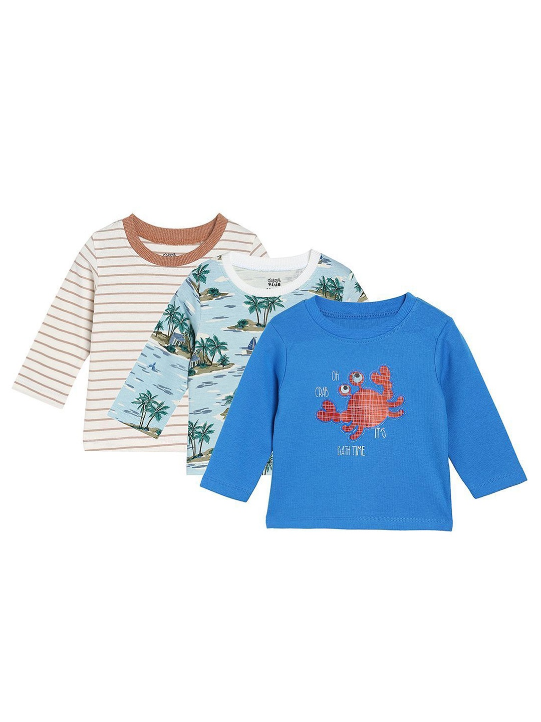

MINI KLUB Boys Pack Of 3 Graphic Printed Round Neck Cotton T-shirts, Blue