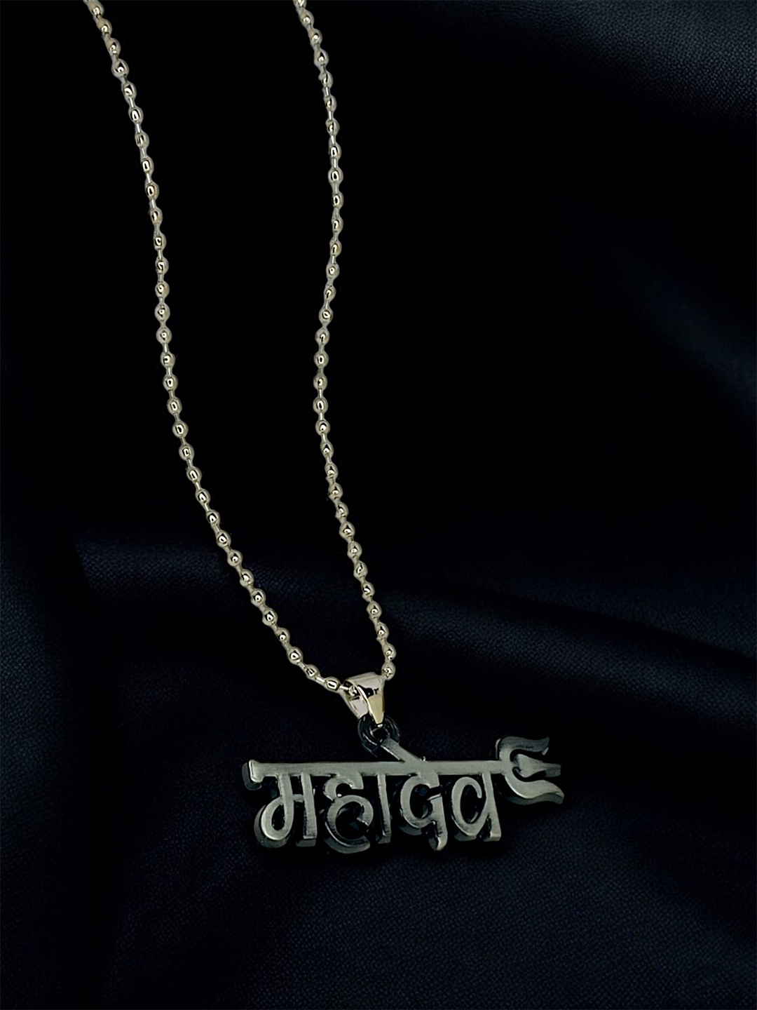 

9blings Men Silver-Plated Trishul Mahadev Pendant With Chain