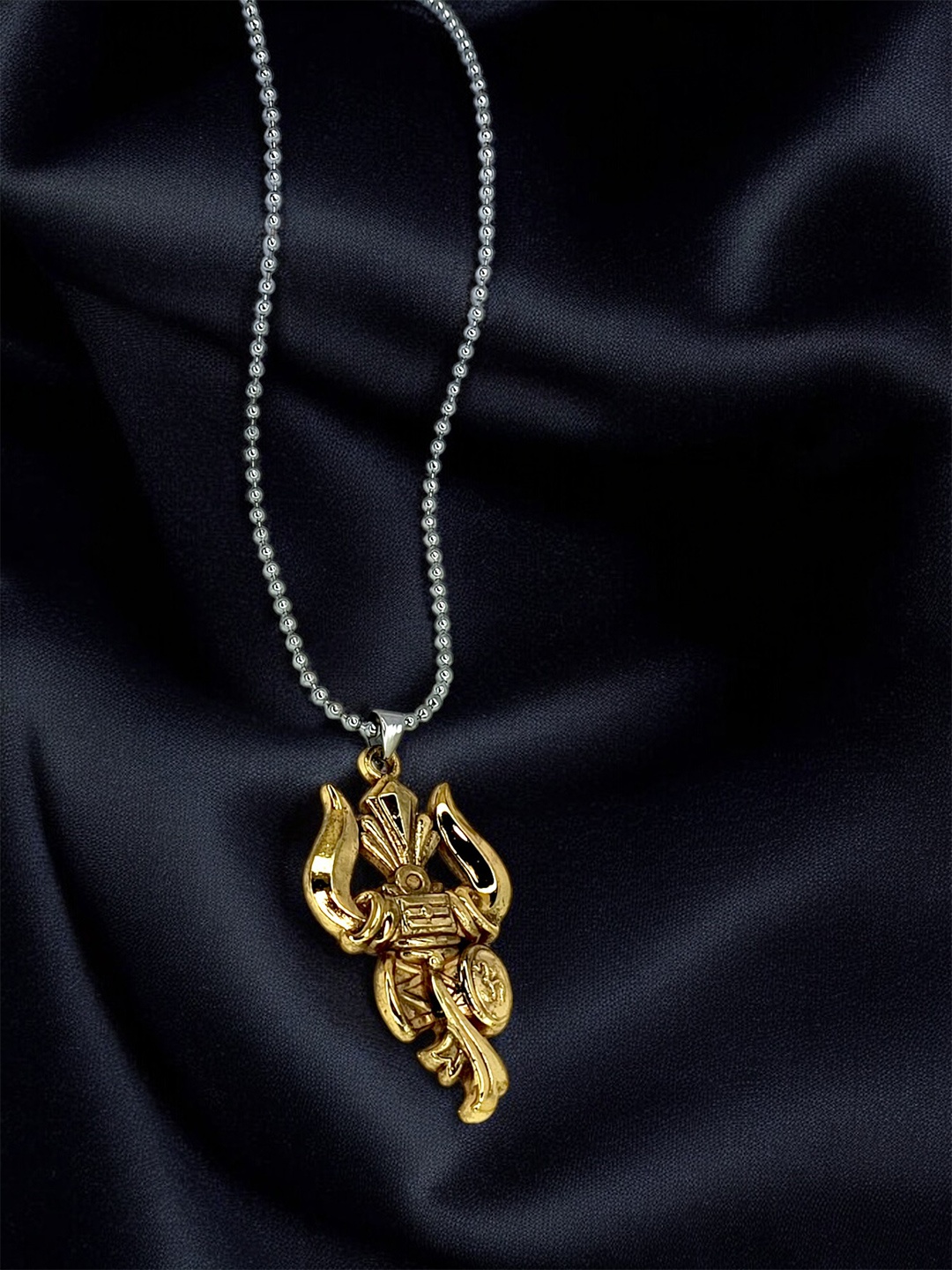 

9blings Men Silver-Plated Trishul Damru Pendant Chain