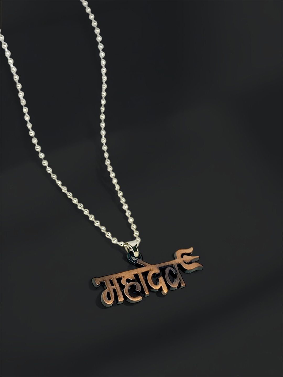 

9blings Men Silver-Plated Mahadev Pendant Chain