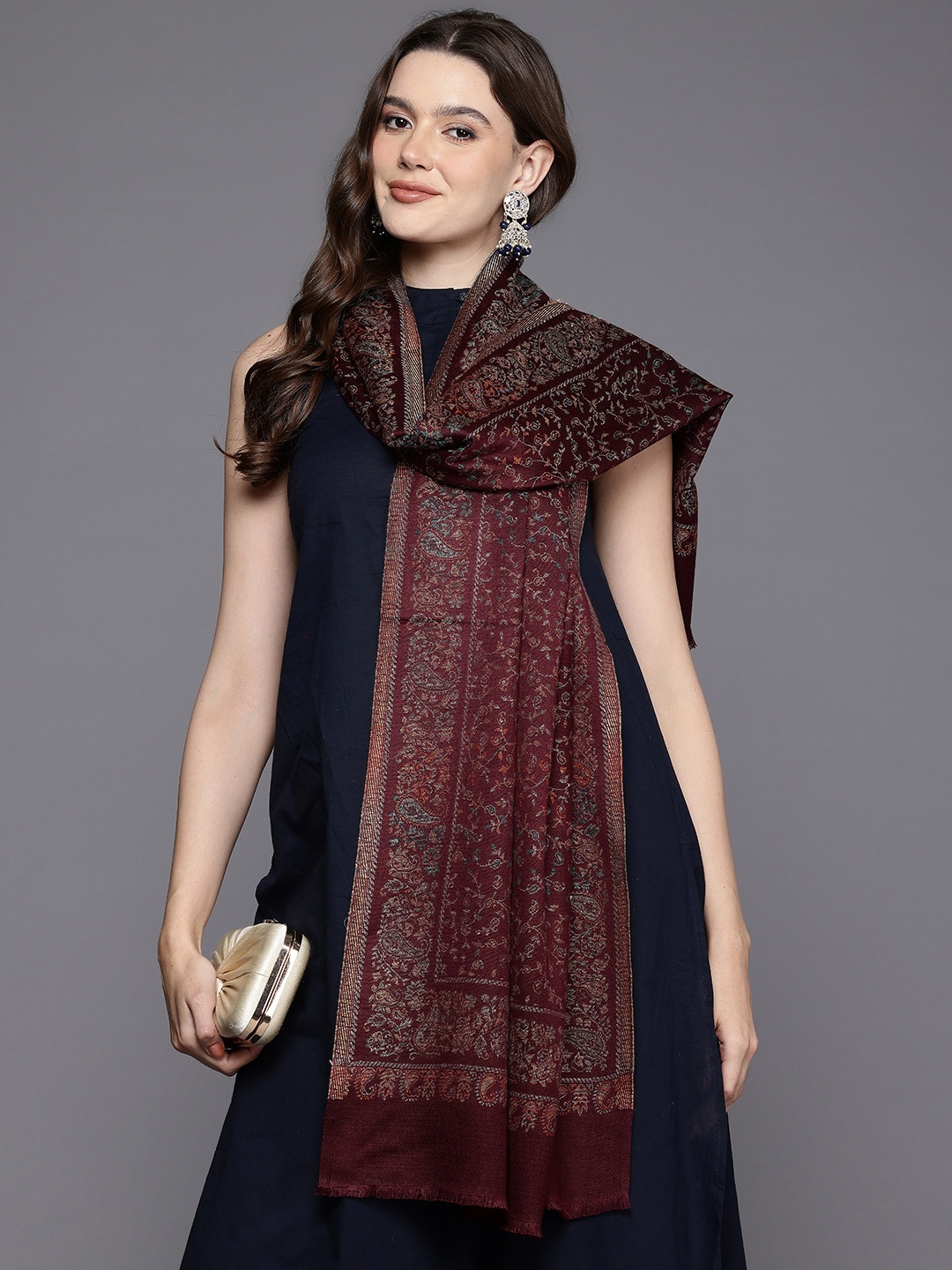 

Cayman Woven Design Woollen Stole, Burgundy